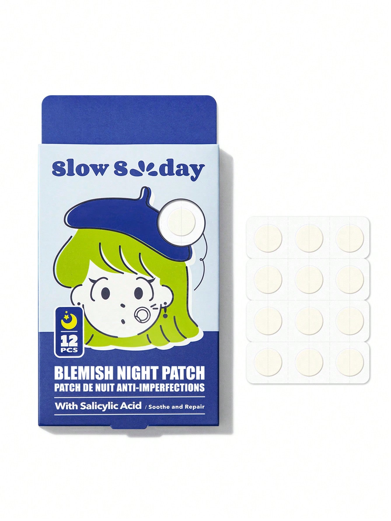 SlowSunday Hydrocolloid Acne Pimple Night Patch 12 PCS, For Covering Zits And Blemishes, Spot Stickers For Face And Skin, Overnight Working Spot Patches Pimple Patches For Acne