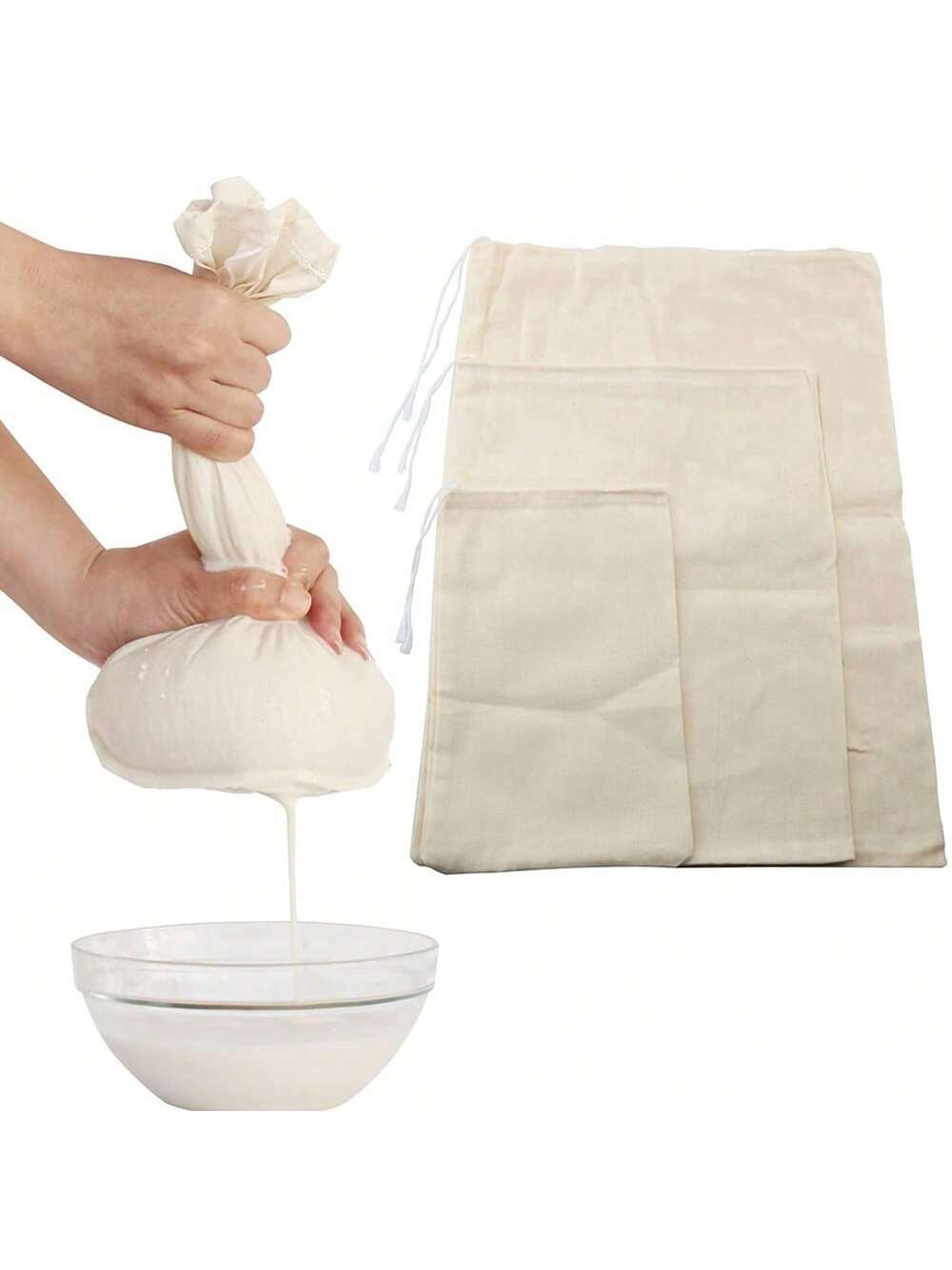 3 Pcs Reusable Cheesecloth Bags, For Straining Coffee Filter Strainers, Mesh Pouch, Squeezable Natural Straining Nut Milk Filter Bag