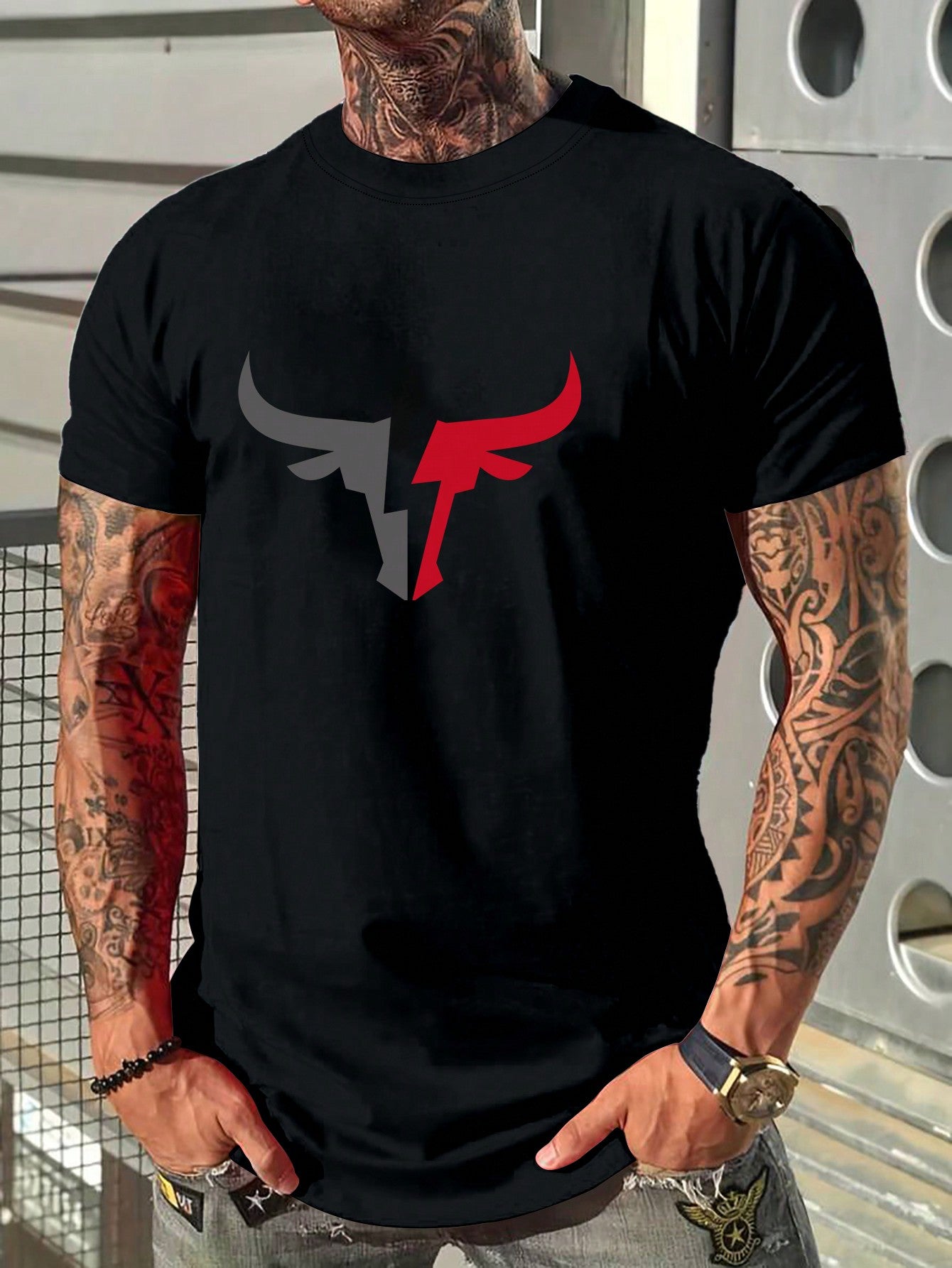 Manfinity Homme Men's Bull Head Printed T-shirt