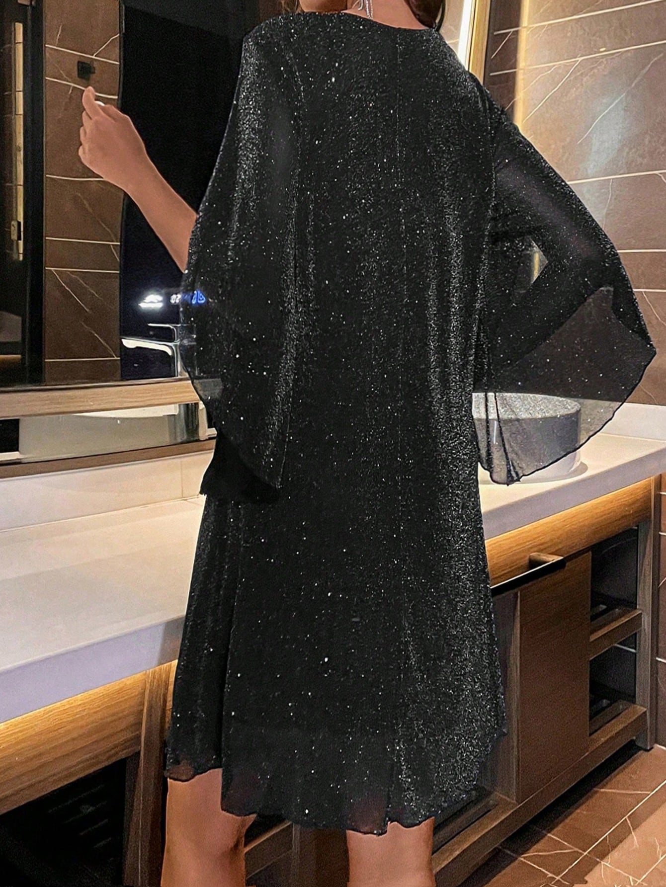 Cloak Sleeve Glitter Dress