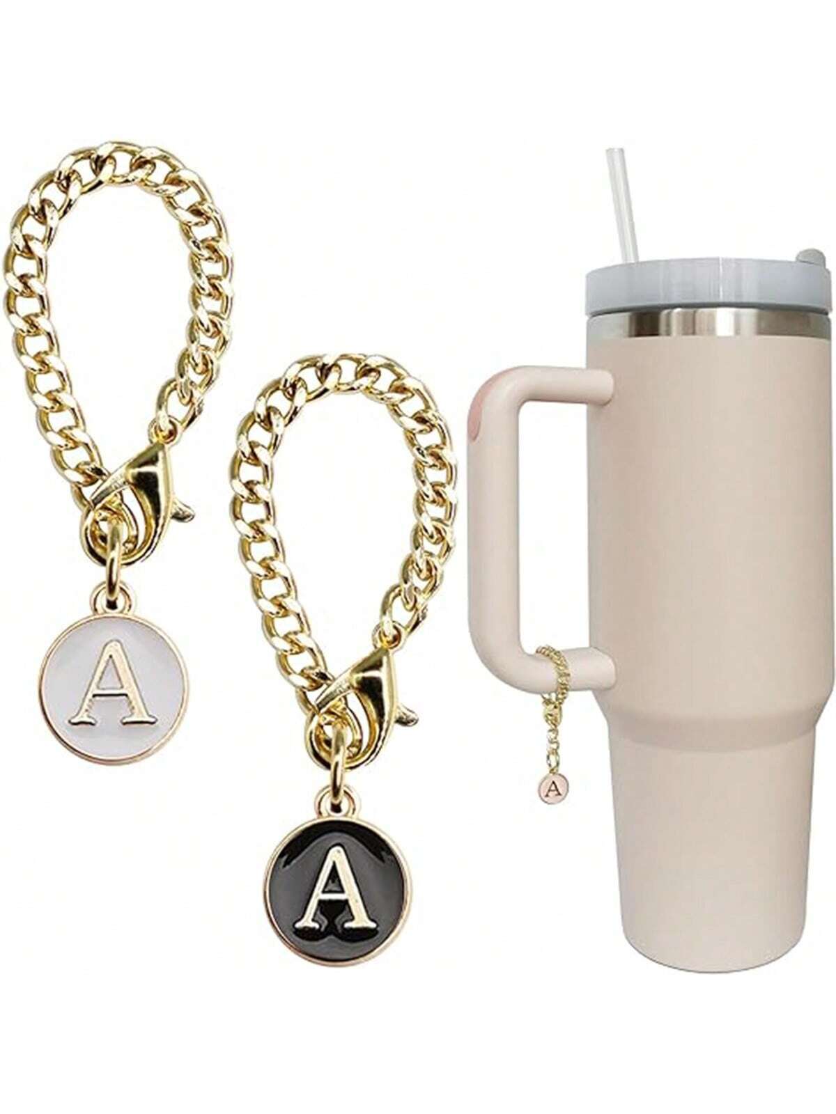 Letter Charm Accessories Compatible With Stanley Cup 2PCS Initial Name ID Personalized Handle Charm Compatible With Stanley Tumbler