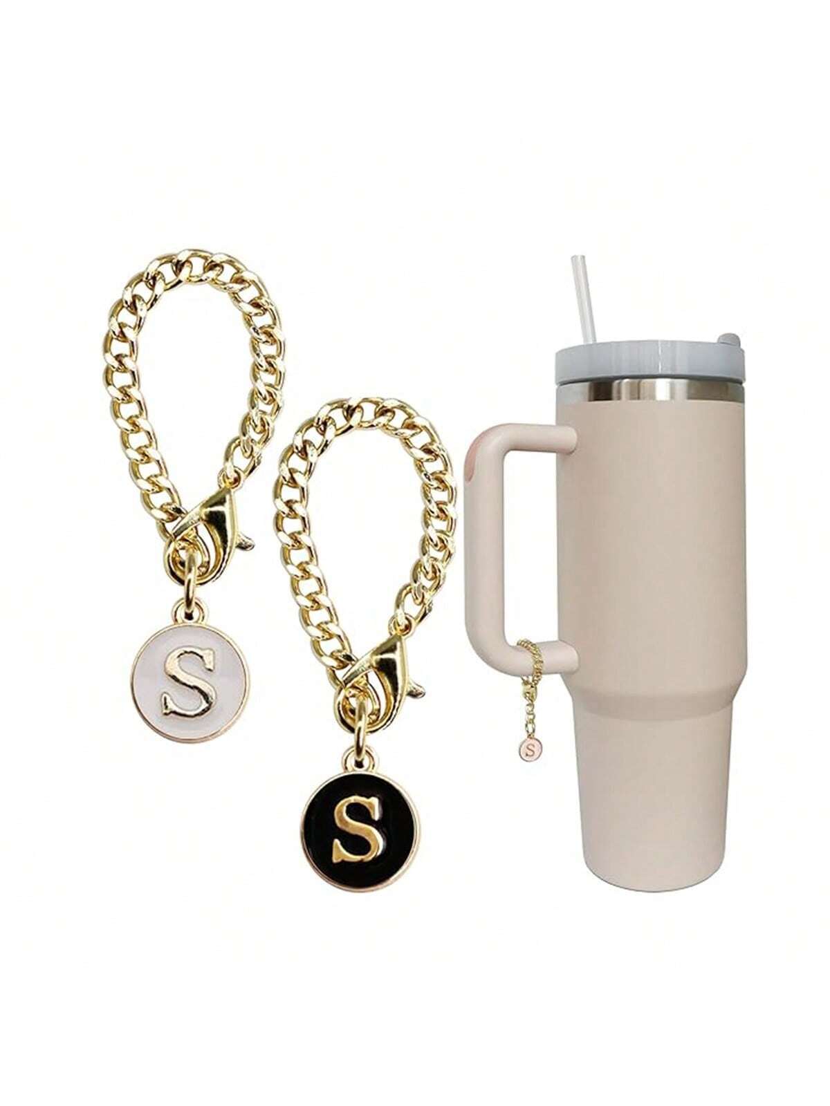 Letter Charm Accessories Compatible With Stanley Cup 2PCS Initial Name ID Personalized Handle Charm Compatible With Stanley Tumbler