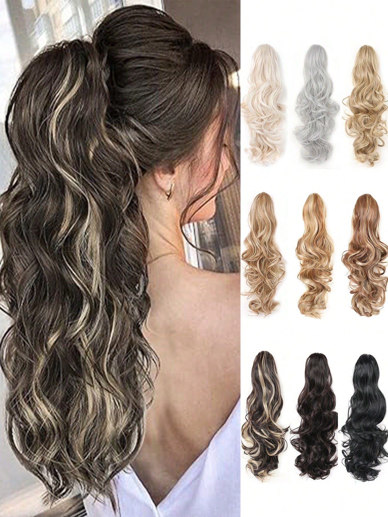 Claw Clip Ponytail Extension Curly Wavy  Clip in  Long Ponytails Hair  Extensions Synthetic  Hairpiece for Women