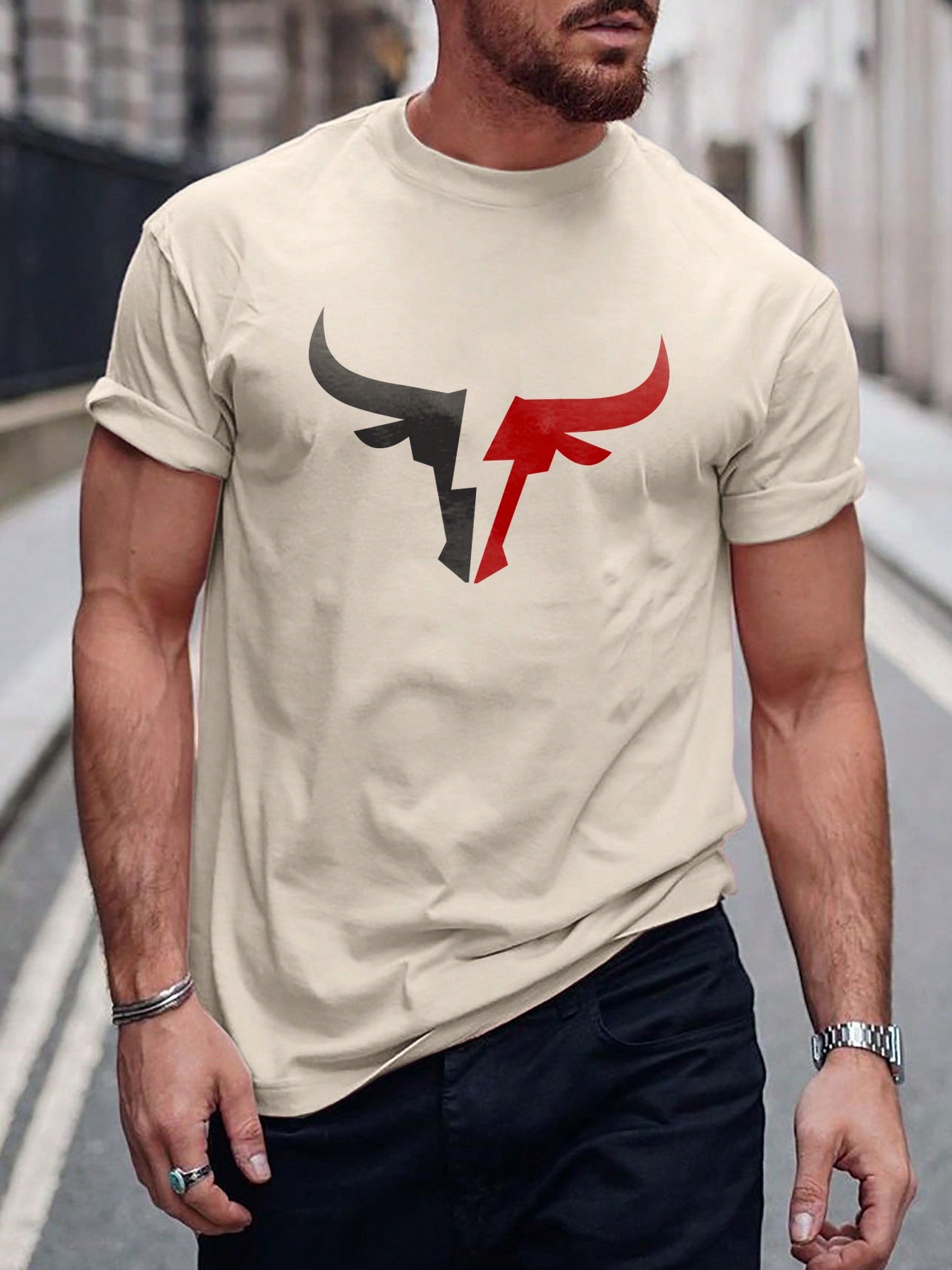 Manfinity Homme Men's Bull Head Printed T-shirt