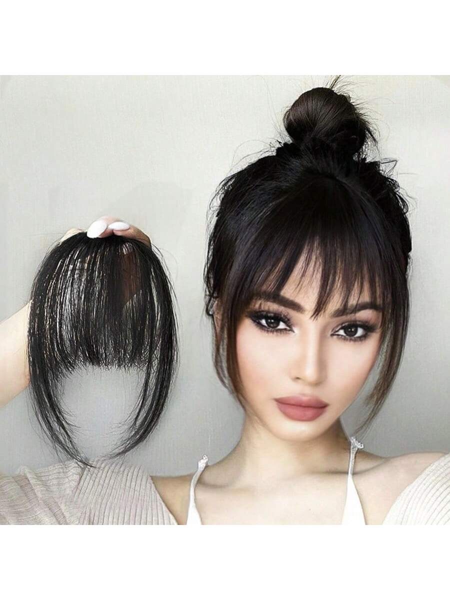 Clip In Bangs Front Neat Dark Brown Bangs Hairpiece Synthetic Fake False Hair Piece Bangs Hairpiece Clip In Hair Extensions For Women Heat Resistant