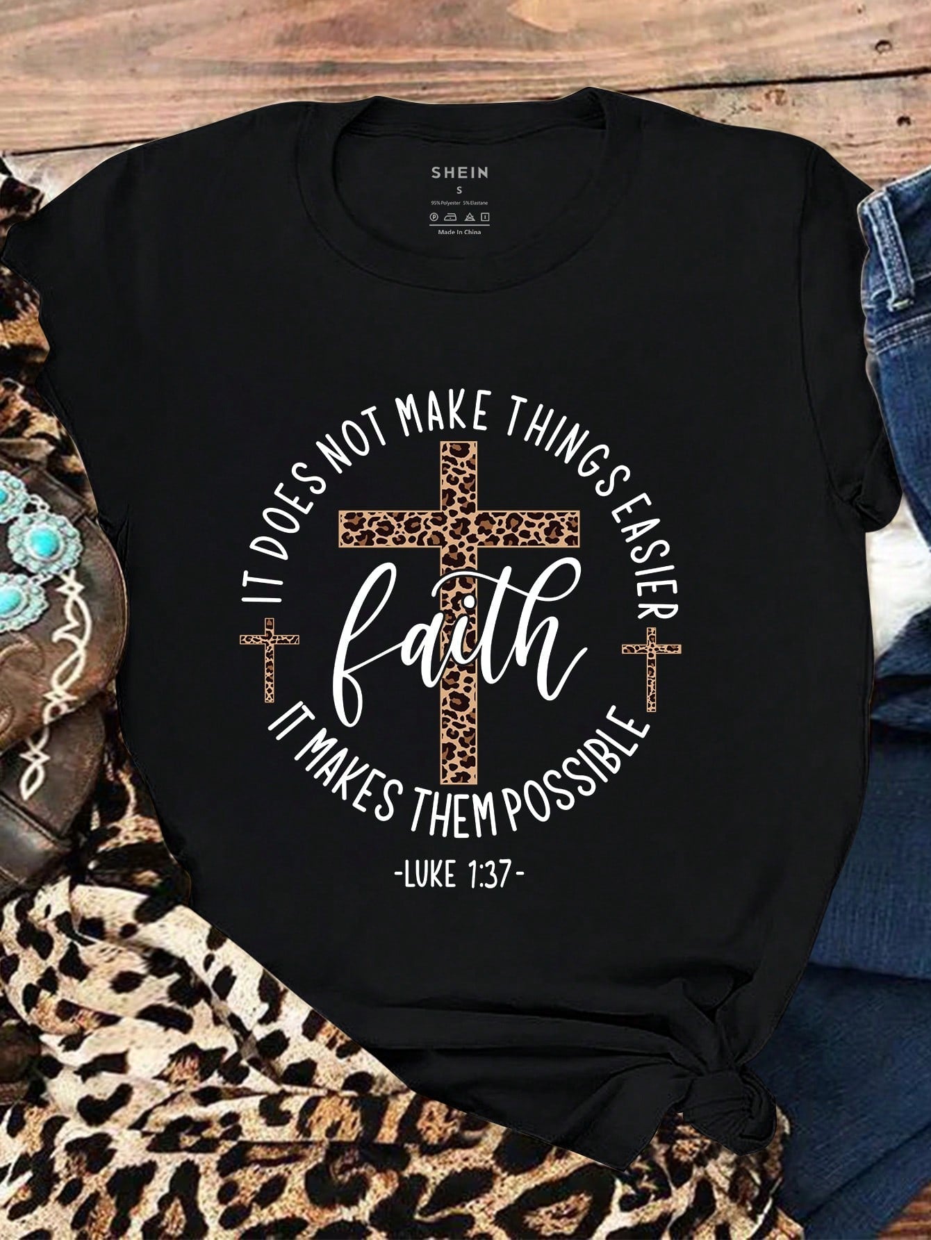 LUNE Women's Cross & Slogan Printed T-Shirt IT DOES NOT MAKE THINGS EASIER IT MAKES THEM POSSIBLE Faith LUKE 137