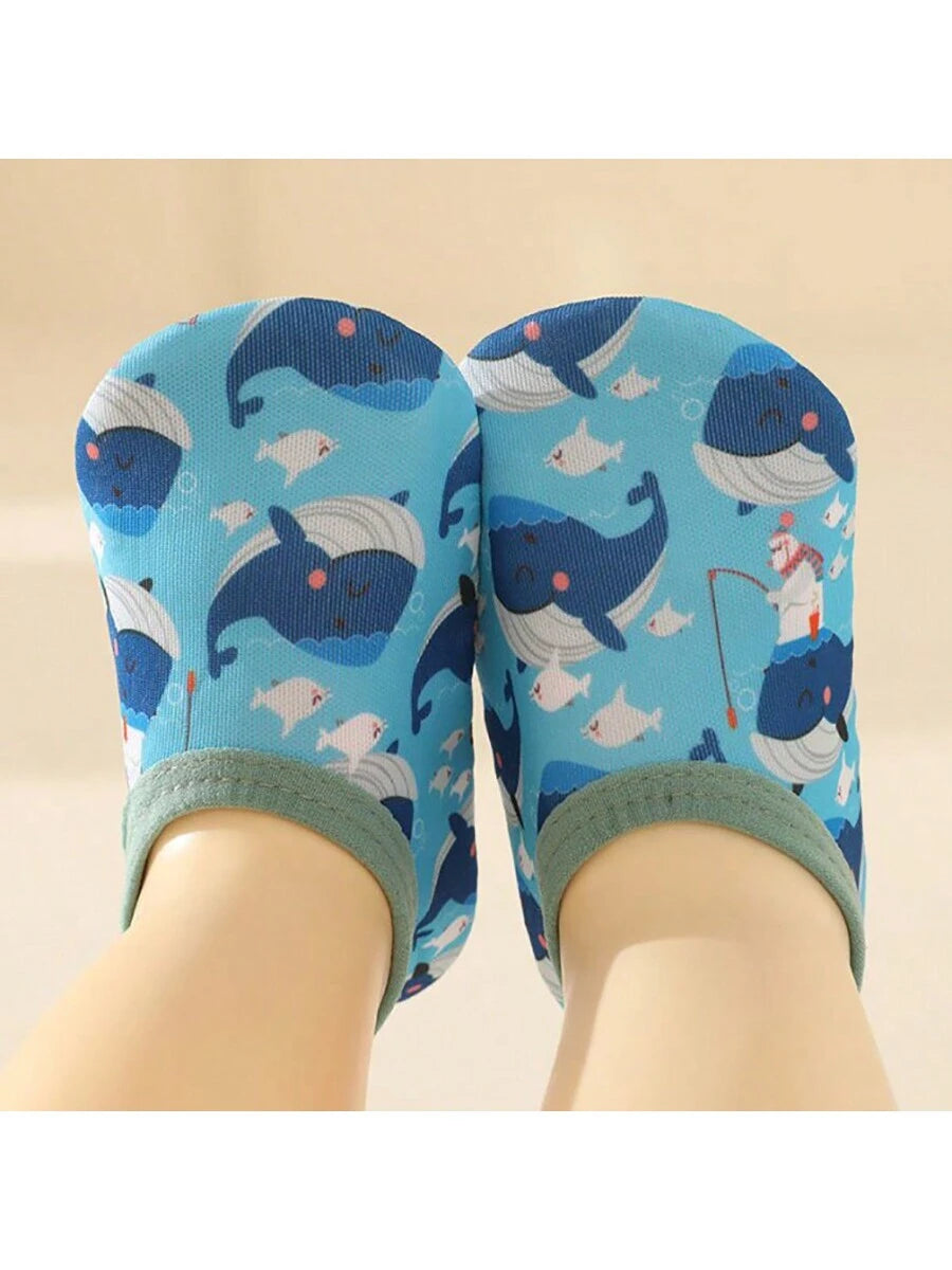 1pair Baby Girls' & Boys' Cartoon Pattern Anti-Slip Soft Sole Indoor Slipper Socks, Spring And Autumn