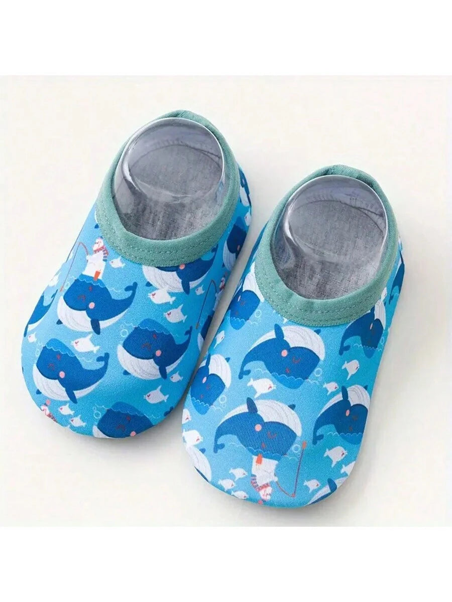 1pair Baby Girls' & Boys' Cartoon Pattern Anti-Slip Soft Sole Indoor Slipper Socks, Spring And Autumn