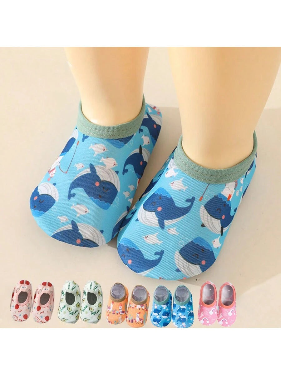 1pair Baby Girls' & Boys' Cartoon Pattern Anti-Slip Soft Sole Indoor Slipper Socks, Spring And Autumn