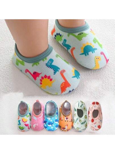 1pair Baby Girls' & Boys' Cartoon Pattern Anti-Slip Soft Sole Indoor Slipper Socks, Spring And Autumn