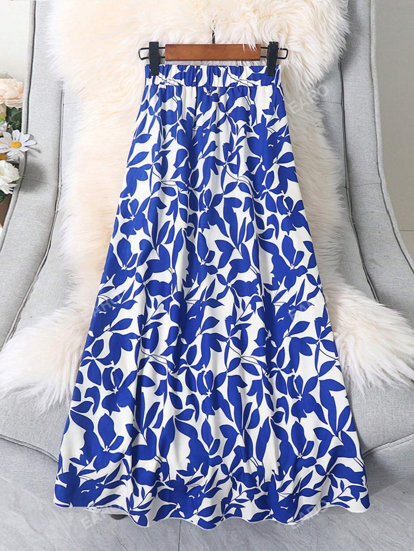 Women's Casual Long Skirt With All-Over Plant Print For Spring/Summer