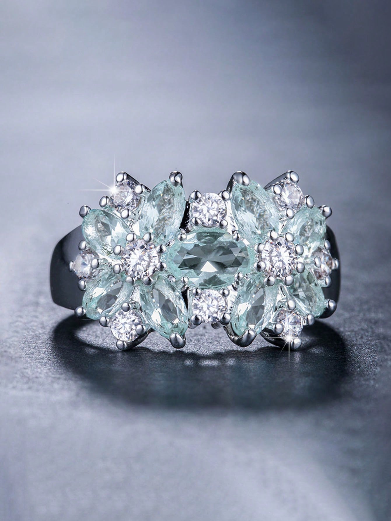 1pc Fashion Blue Cubic Zirconia Ring For Women For Valentine's Day Gift Wedding Party Jewelry