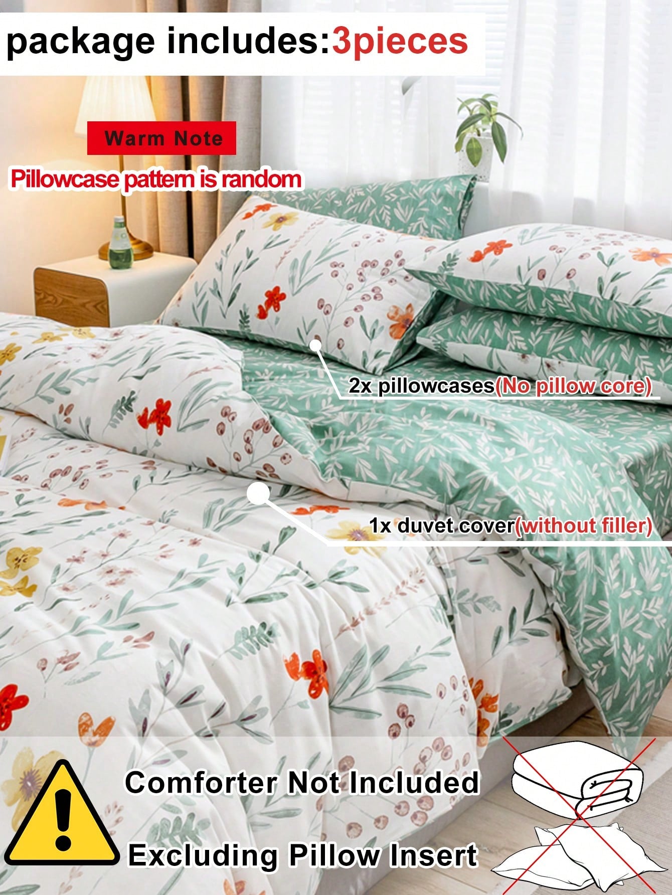 3pcs/set Floral Print Duvet Cover Set(1 Duvet Cover