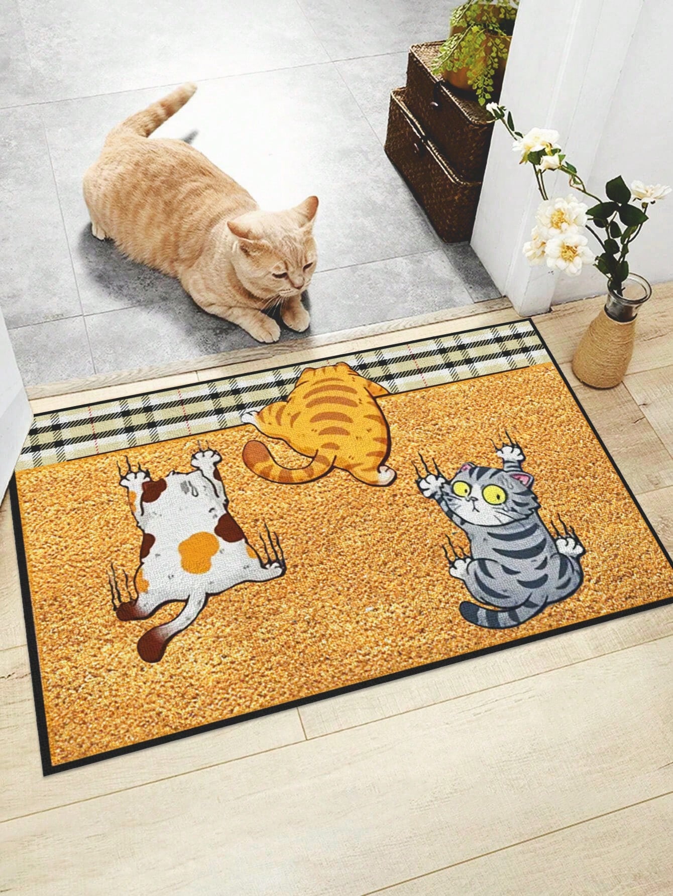 1pc Animal Print Door Rug, Fun And Cute Polyester Fiber Material Rectangular Non-Slip Duiable Indoor Entrance Mat,Doo Mat,Outdoor Carpet,For Living Room.Bedroom,Kitchen Decoration ,Room Decor