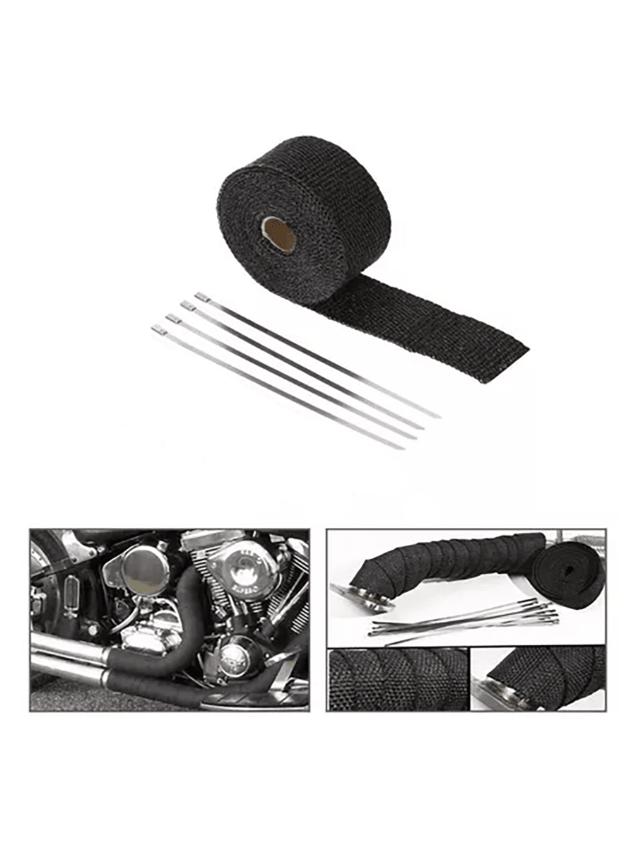 1pc 5m Long Bananas Fiber Heat Insulation Tape, Thermal Cloth For Car & Motorcycle Exhaust Pipe, Made Of Glass Fiber, Equipped With 4 Steel Bars, Tie Size: 4.6mm X 300mm 4 Loops, Including 1x5m Heat Tape & 4x Metal Ties