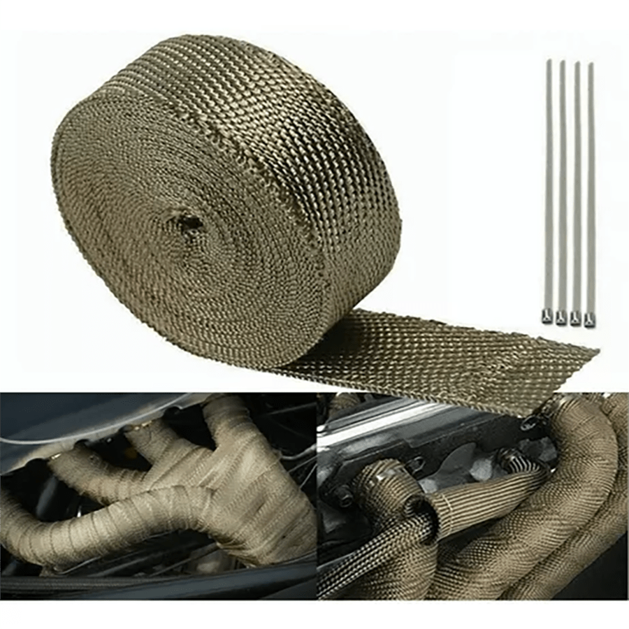 1pc 5m Long Bananas Fiber Heat Insulation Tape, Thermal Cloth For Car & Motorcycle Exhaust Pipe, Made Of Glass Fiber, Equipped With 4 Steel Bars, Tie Size: 4.6mm X 300mm 4 Loops, Including 1x5m Heat Tape & 4x Metal Ties