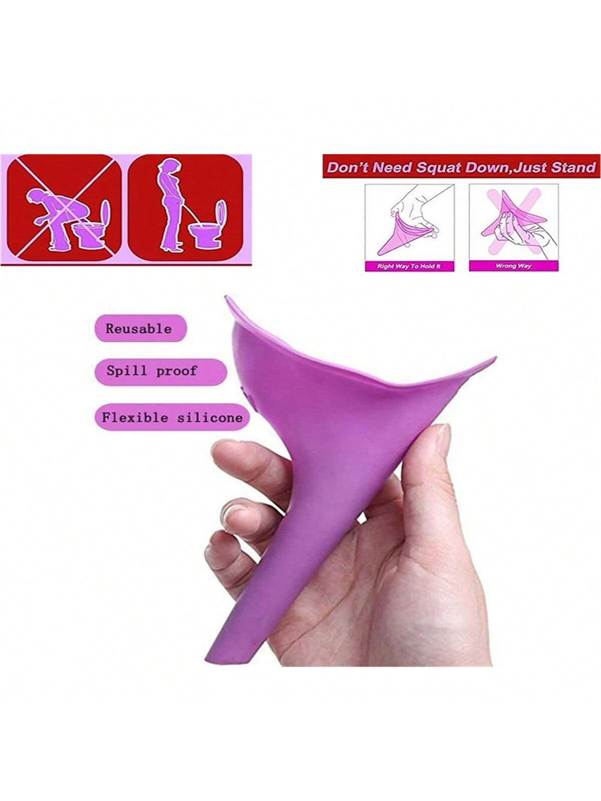 1pc Pink Ladies' Stand Up Urination Device, Female Urination Funnel, Emergency Urinal For Outdoor Travel Women's Restroom