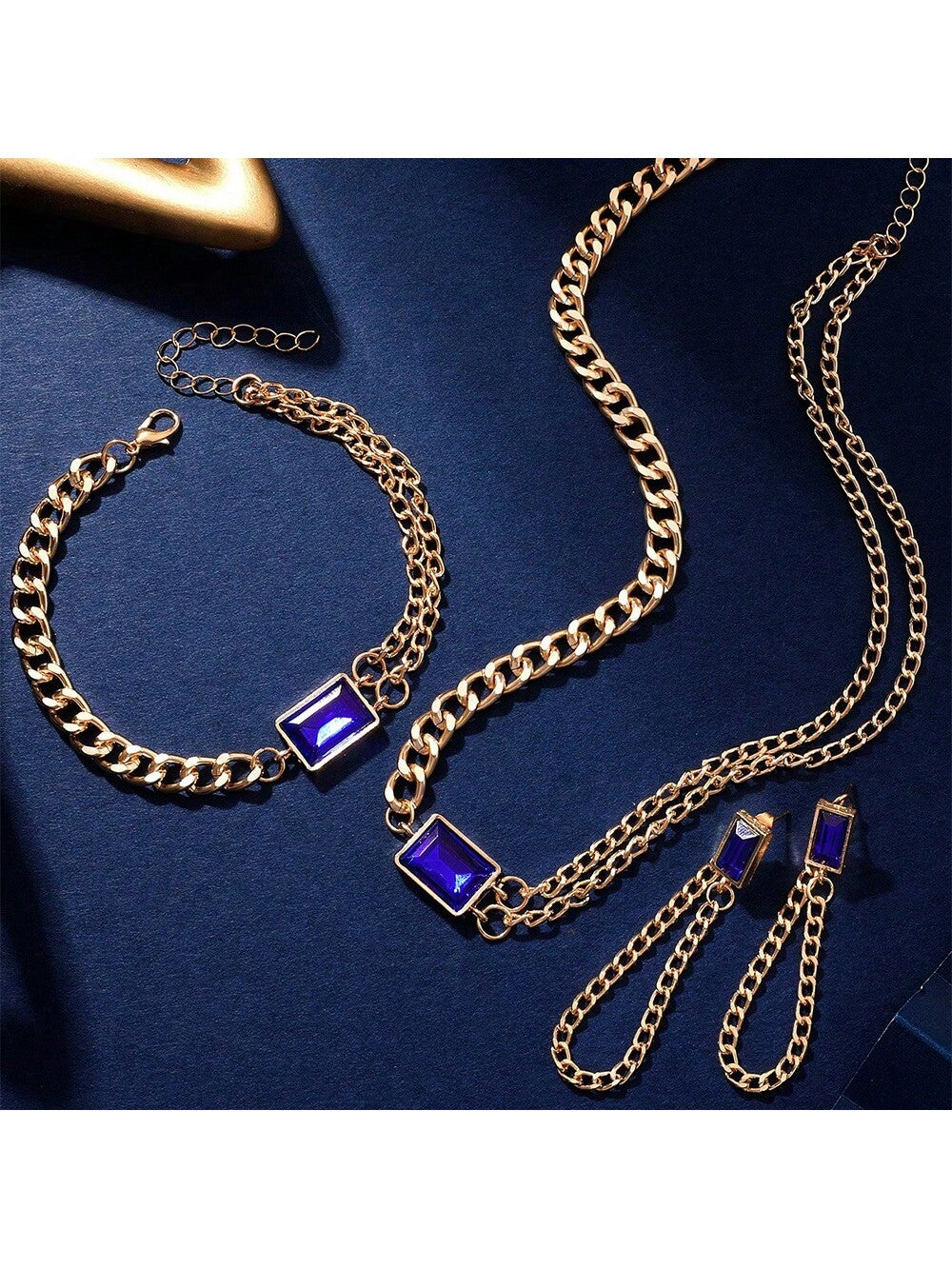 4pcs/Set Women's Luxury Double Layered Necklace Bracelet Earrings Set