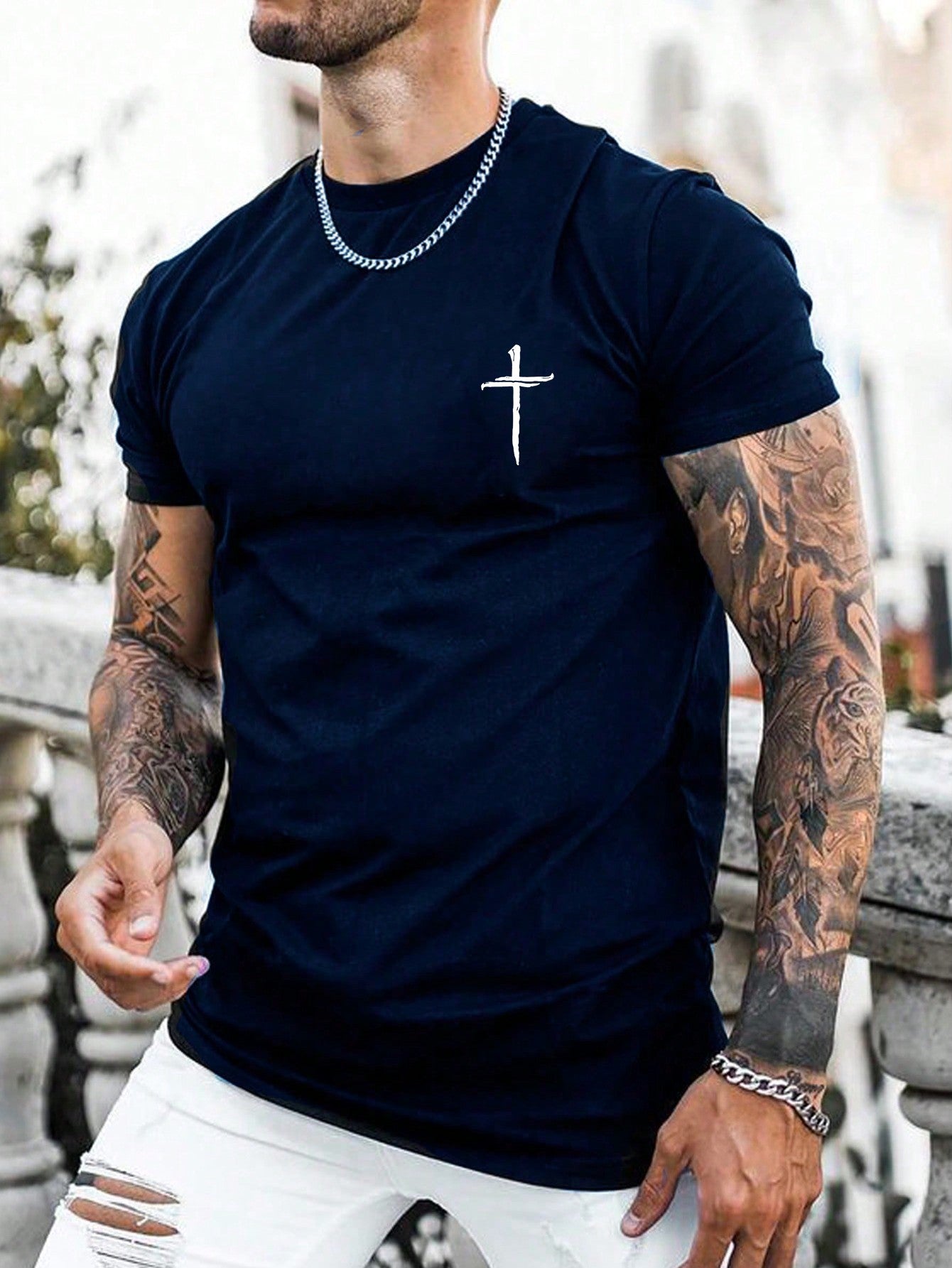 Men Cross Print Tee