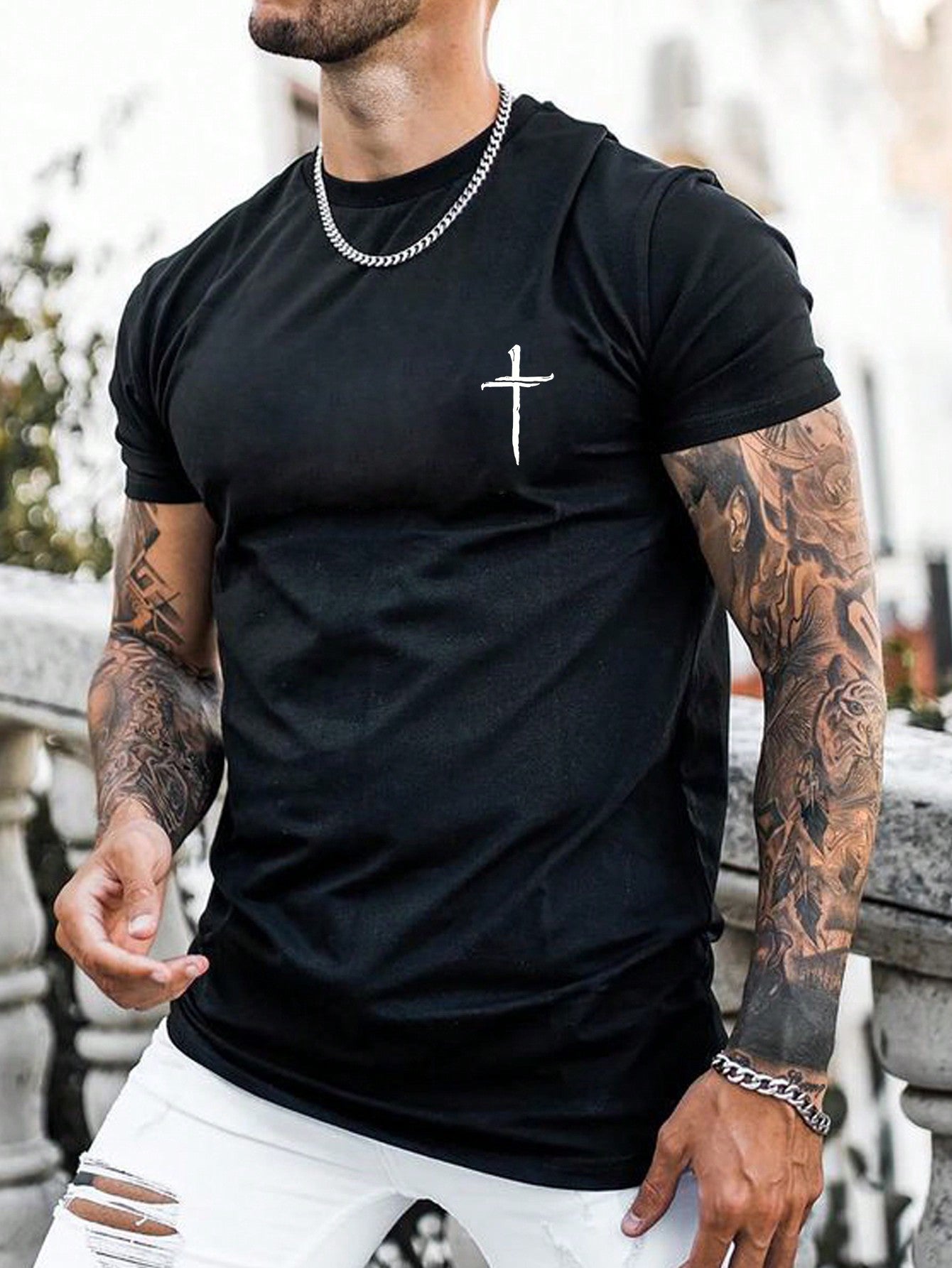 Men Cross Print Tee