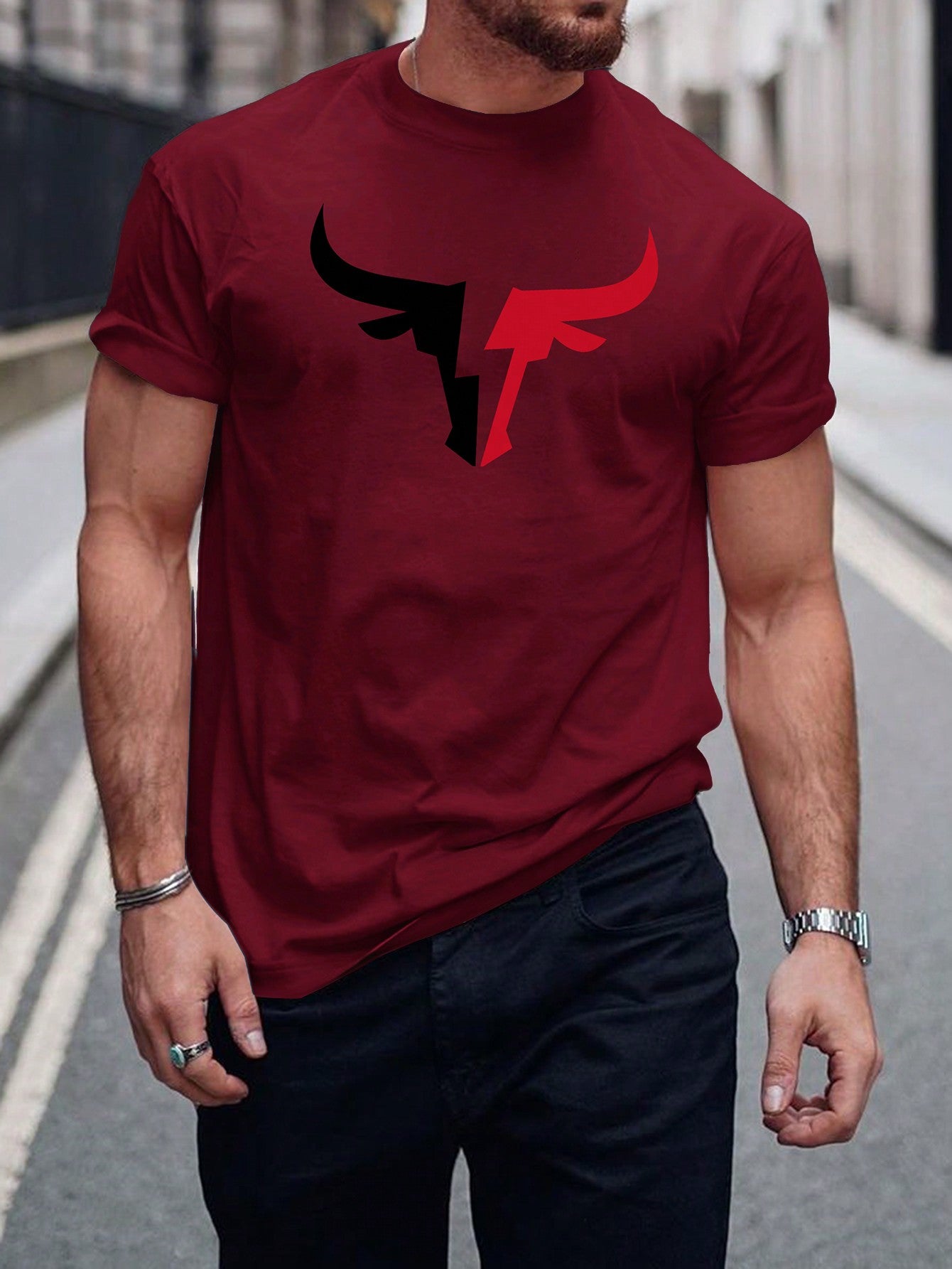 Manfinity Homme Men's Bull Head Printed T-shirt