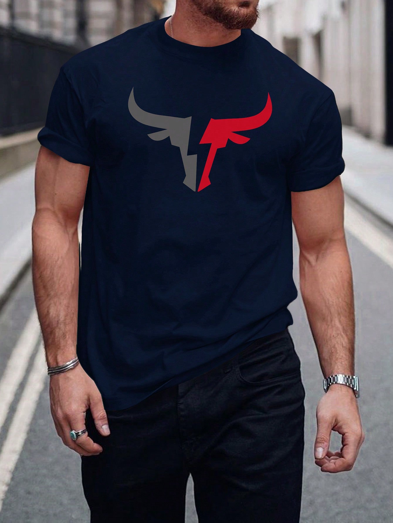 Manfinity Homme Men's Bull Head Printed T-shirt