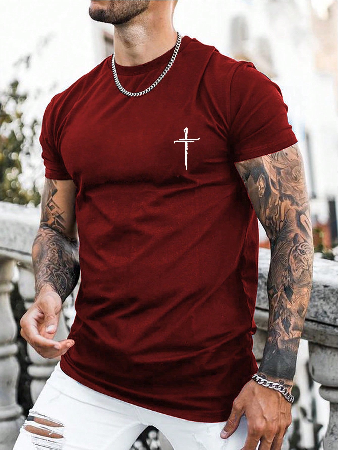 Men Cross Print Tee