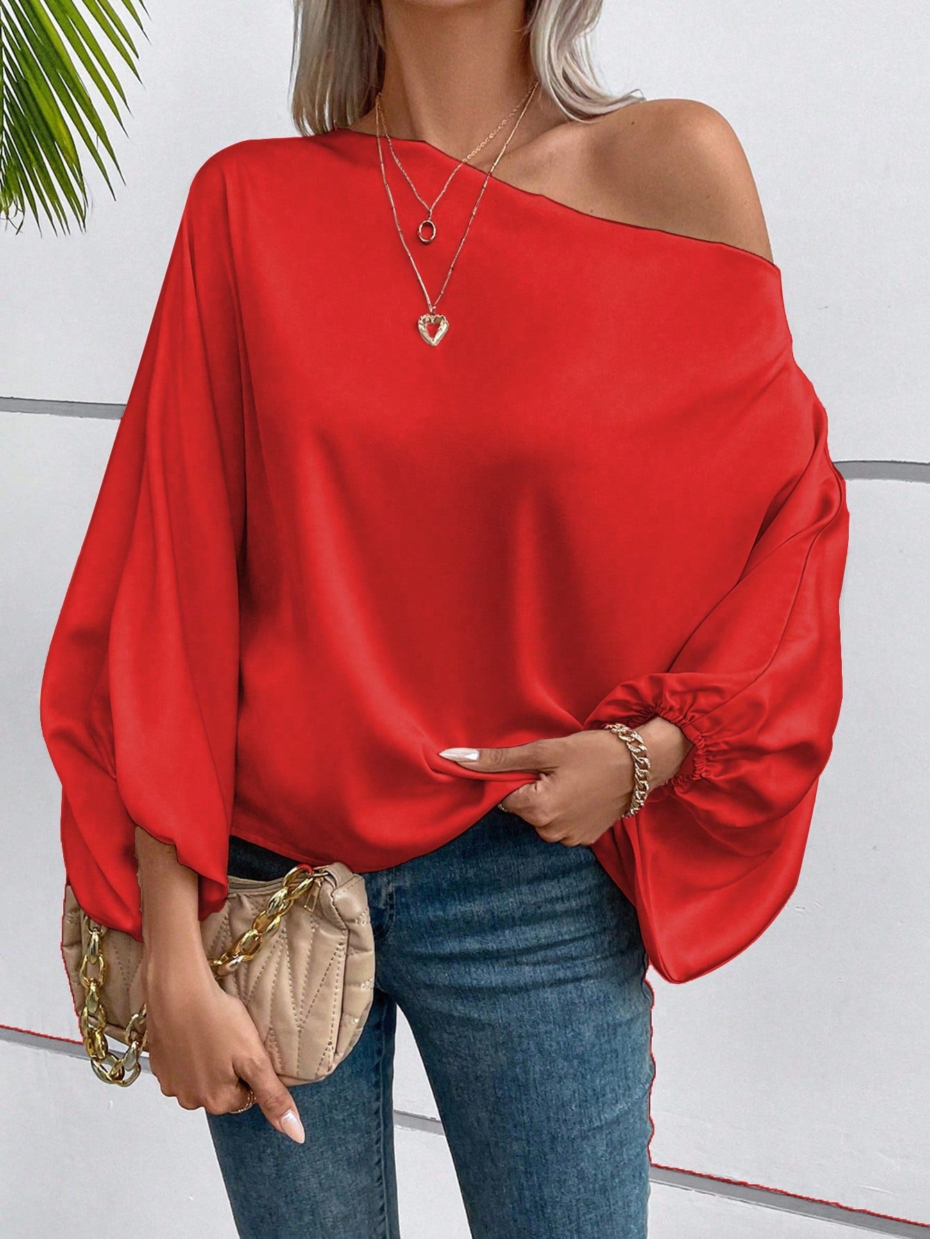 LUNE Ombre Asymmetrical Neck Batwing Sleeve Blouse