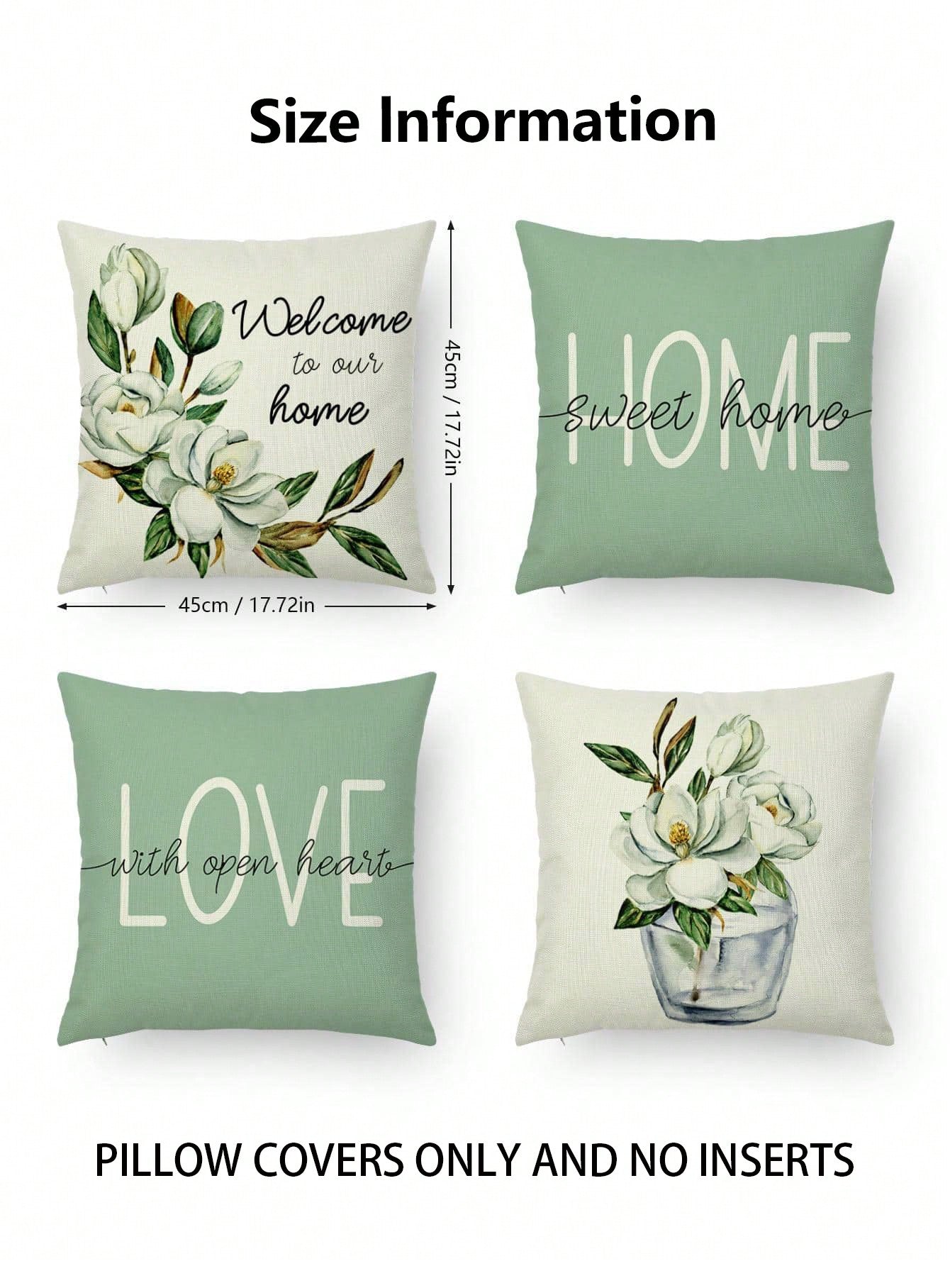 4pcs Floral & Letter Graphic  Cushion Cover Set, Modern Style Linen Fabric Hand-Painted Pillowcases For Home Sofa Living Room Decor Without Filler