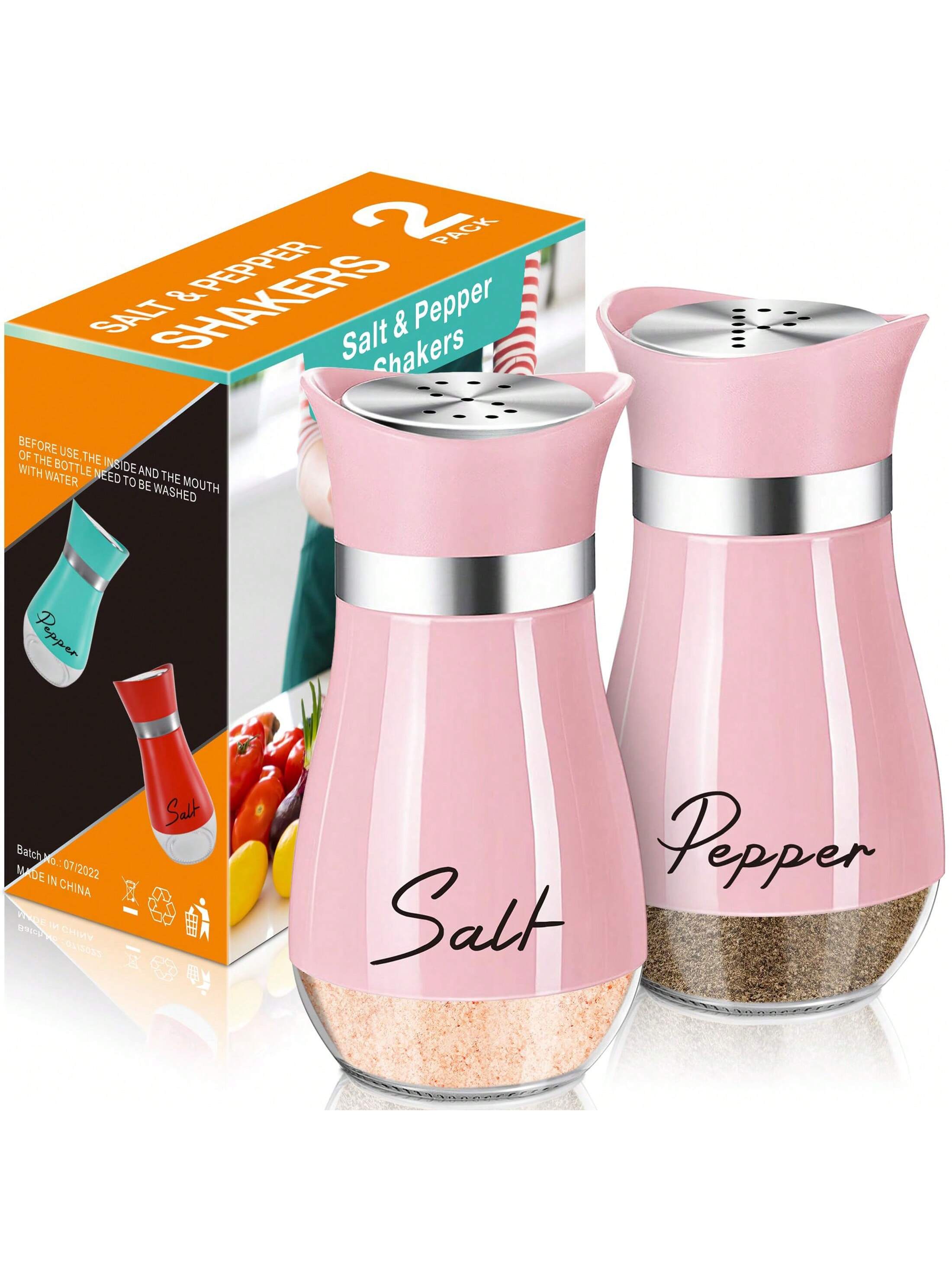 2Pcs Salt And Pepper Shakers Set,4 Oz Glass Bottom Salt Pepper Shaker With Stainless Steel Lid For Kitchen Gadgets Cooking Table, RV, Camp,BBQ Refillable Design