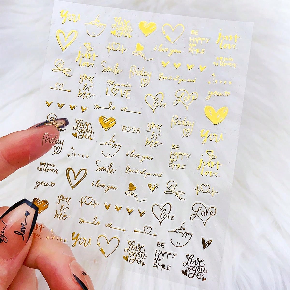 7Sheets Valentines Nail Art Stickers 7pcs Self-Adhesive Gold Heart Nail Stickers 3D Valentine'S Day Nail Supplies Rose Love Cupid Heart Letter Nail Decals Gold Nail Design Charms For Women Nail Art Decoration DIY