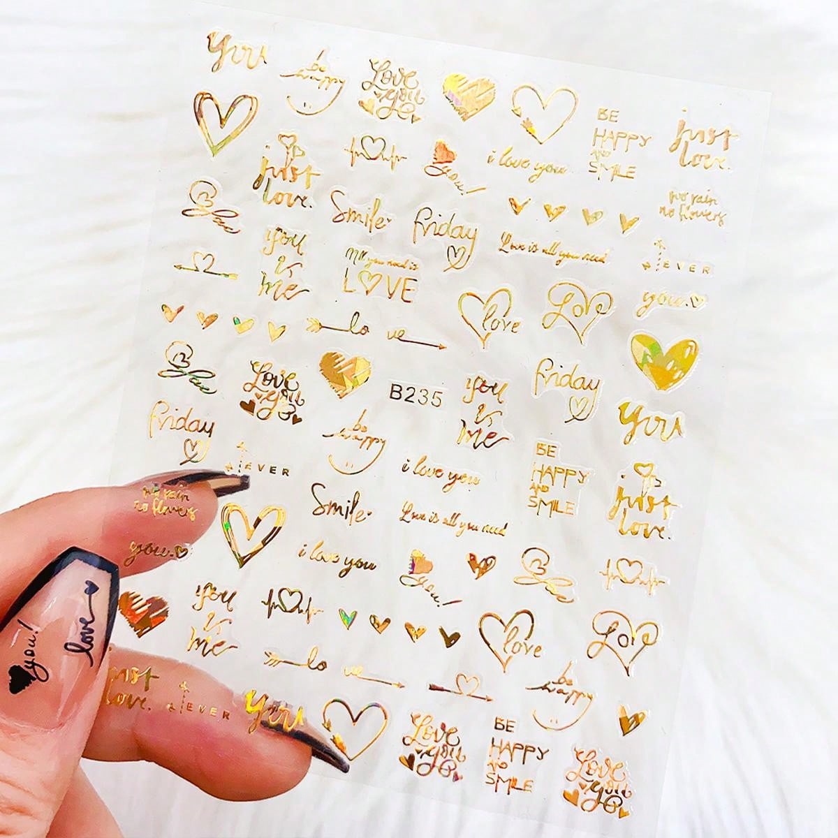 7Sheets Valentines Nail Art Stickers 7pcs Self-Adhesive Gold Heart Nail Stickers 3D Valentine'S Day Nail Supplies Rose Love Cupid Heart Letter Nail Decals Gold Nail Design Charms For Women Nail Art Decoration DIY