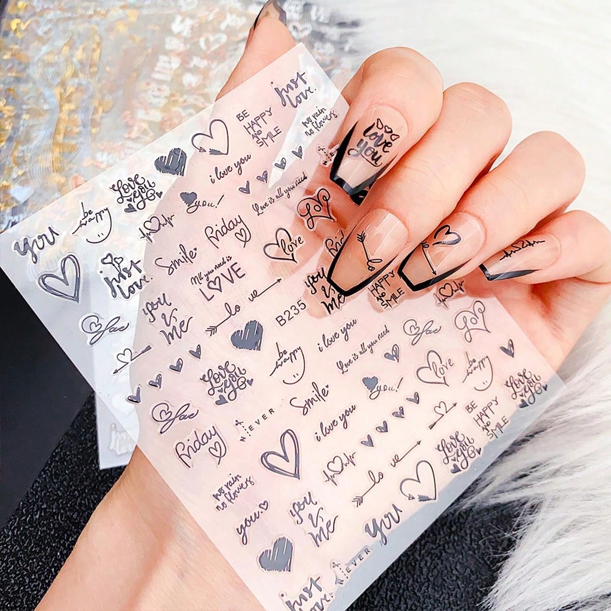 7Sheets Valentines Nail Art Stickers 7pcs Self-Adhesive Gold Heart Nail Stickers 3D Valentine'S Day Nail Supplies Rose Love Cupid Heart Letter Nail Decals Gold Nail Design Charms For Women Nail Art Decoration DIY