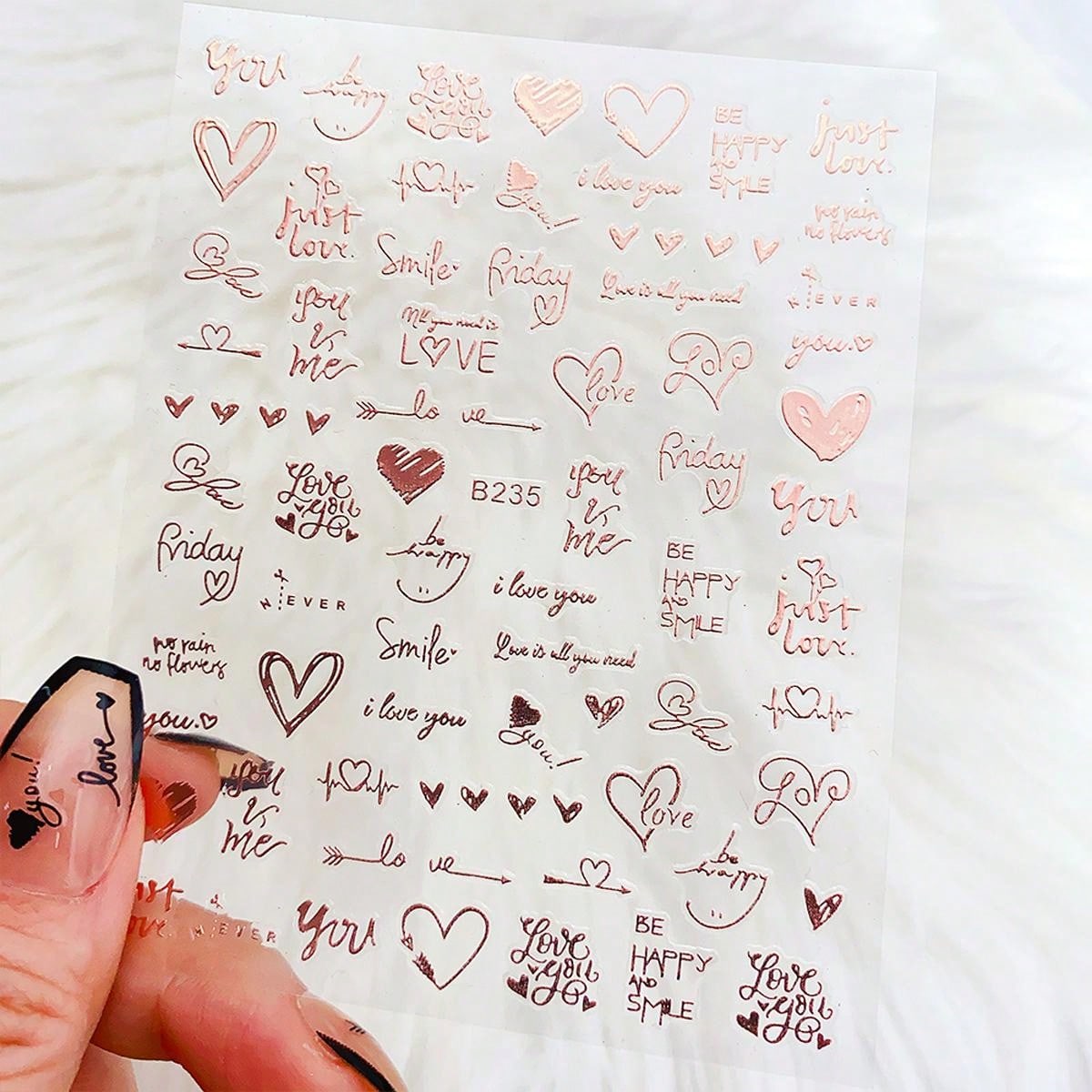 7Sheets Valentines Nail Art Stickers 7pcs Self-Adhesive Gold Heart Nail Stickers 3D Valentine'S Day Nail Supplies Rose Love Cupid Heart Letter Nail Decals Gold Nail Design Charms For Women Nail Art Decoration DIY