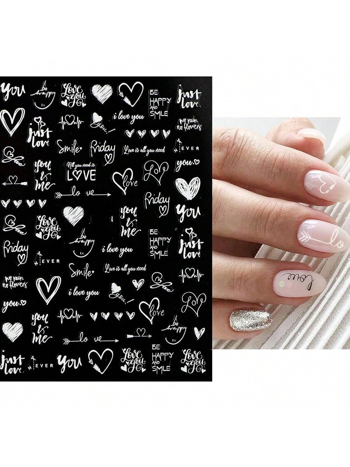 7Sheets Valentines Nail Art Stickers 7pcs Self-Adhesive Gold Heart Nail Stickers 3D Valentine'S Day Nail Supplies Rose Love Cupid Heart Letter Nail Decals Gold Nail Design Charms For Women Nail Art Decoration DIY