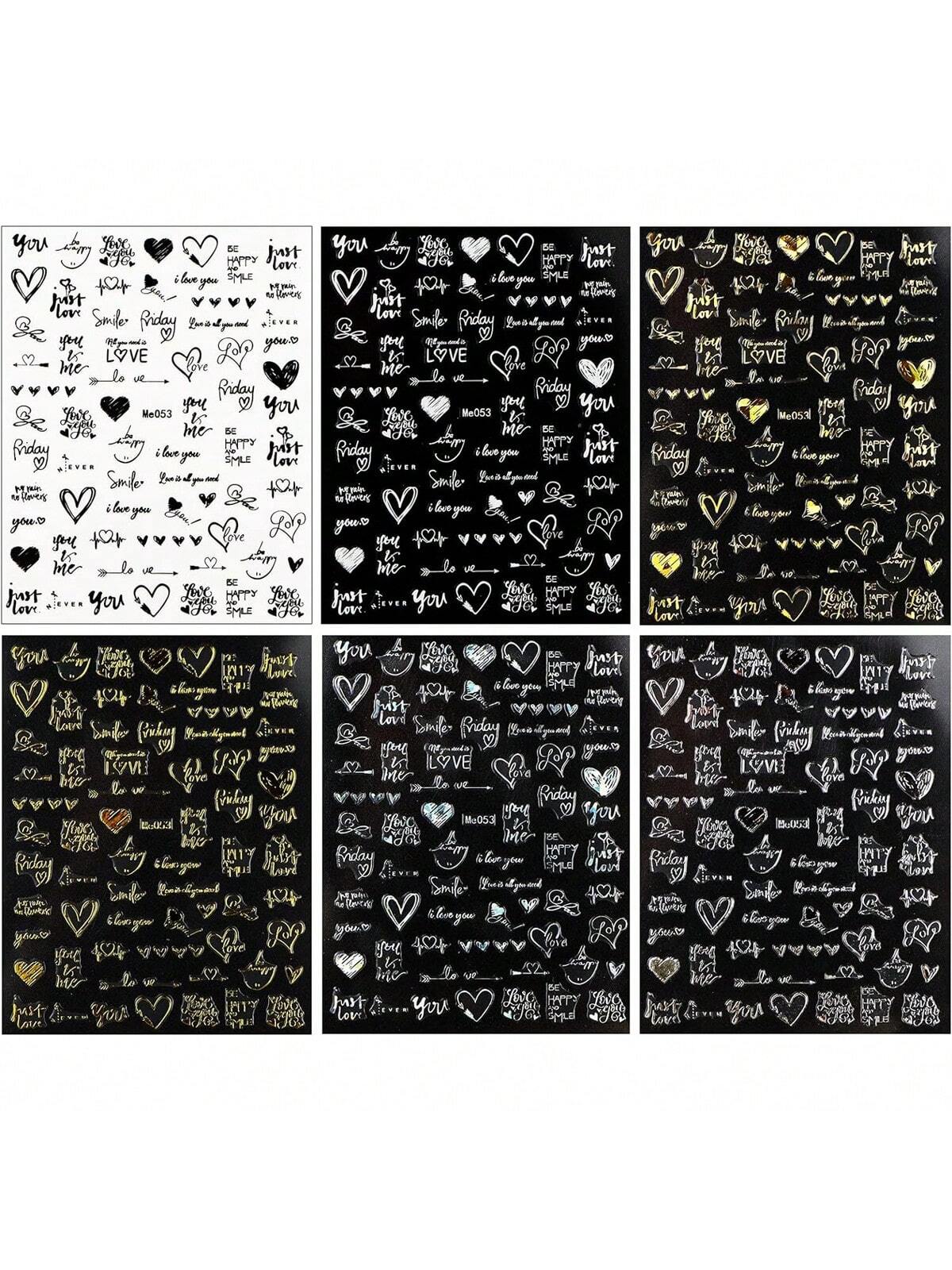 7Sheets Valentines Nail Art Stickers 7pcs Self-Adhesive Gold Heart Nail Stickers 3D Valentine'S Day Nail Supplies Rose Love Cupid Heart Letter Nail Decals Gold Nail Design Charms For Women Nail Art Decoration DIY