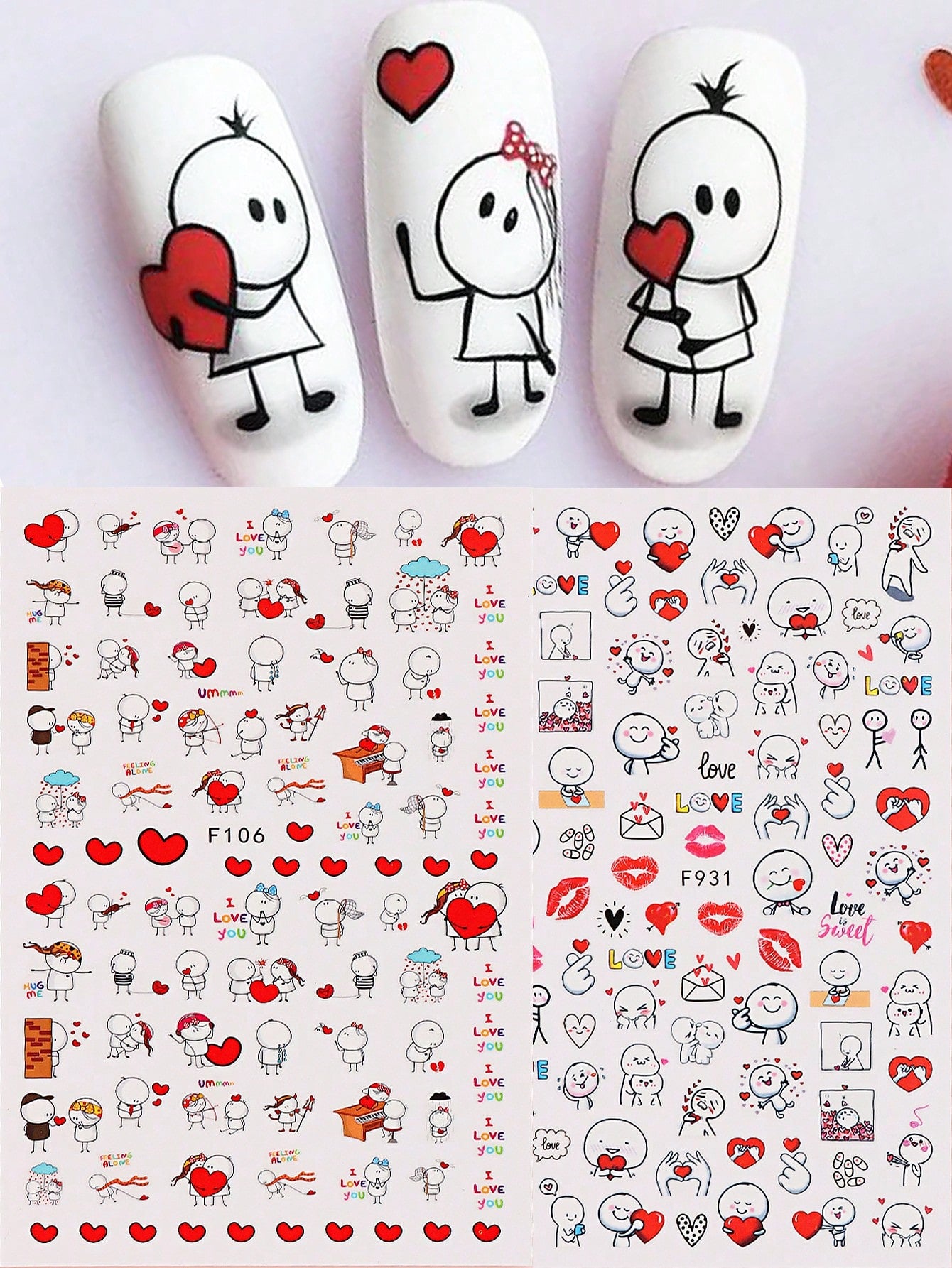 2pcs 3D Valentine Sticker For Nails Cute Cartoon Lover Sliders For Nail Gang Girl DIY Design Decals Manicure Nail Art Decorations Nail Stickers