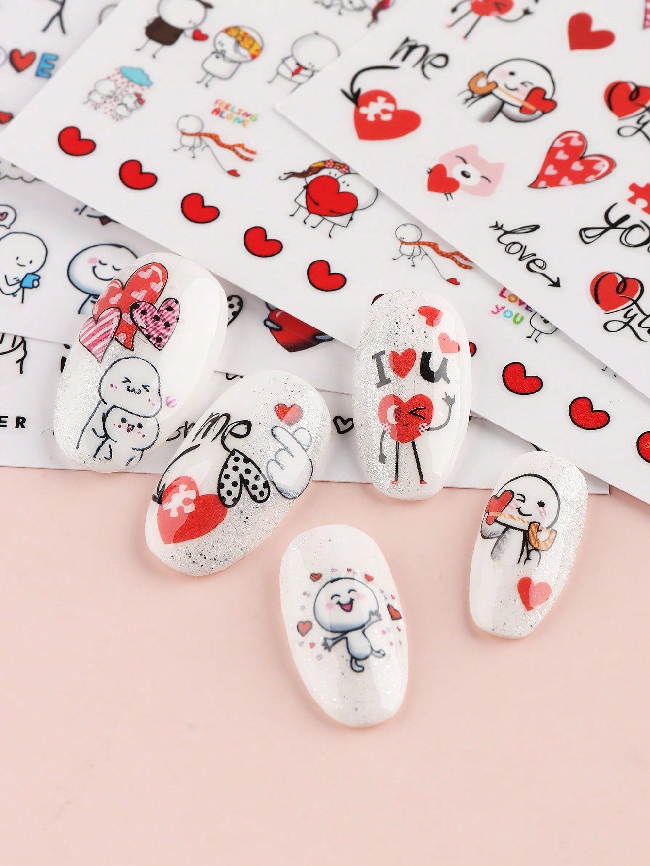 2pcs 3D Valentine Sticker For Nails Cute Cartoon Lover Sliders For Nail Gang Girl DIY Design Decals Manicure Nail Art Decorations Nail Stickers