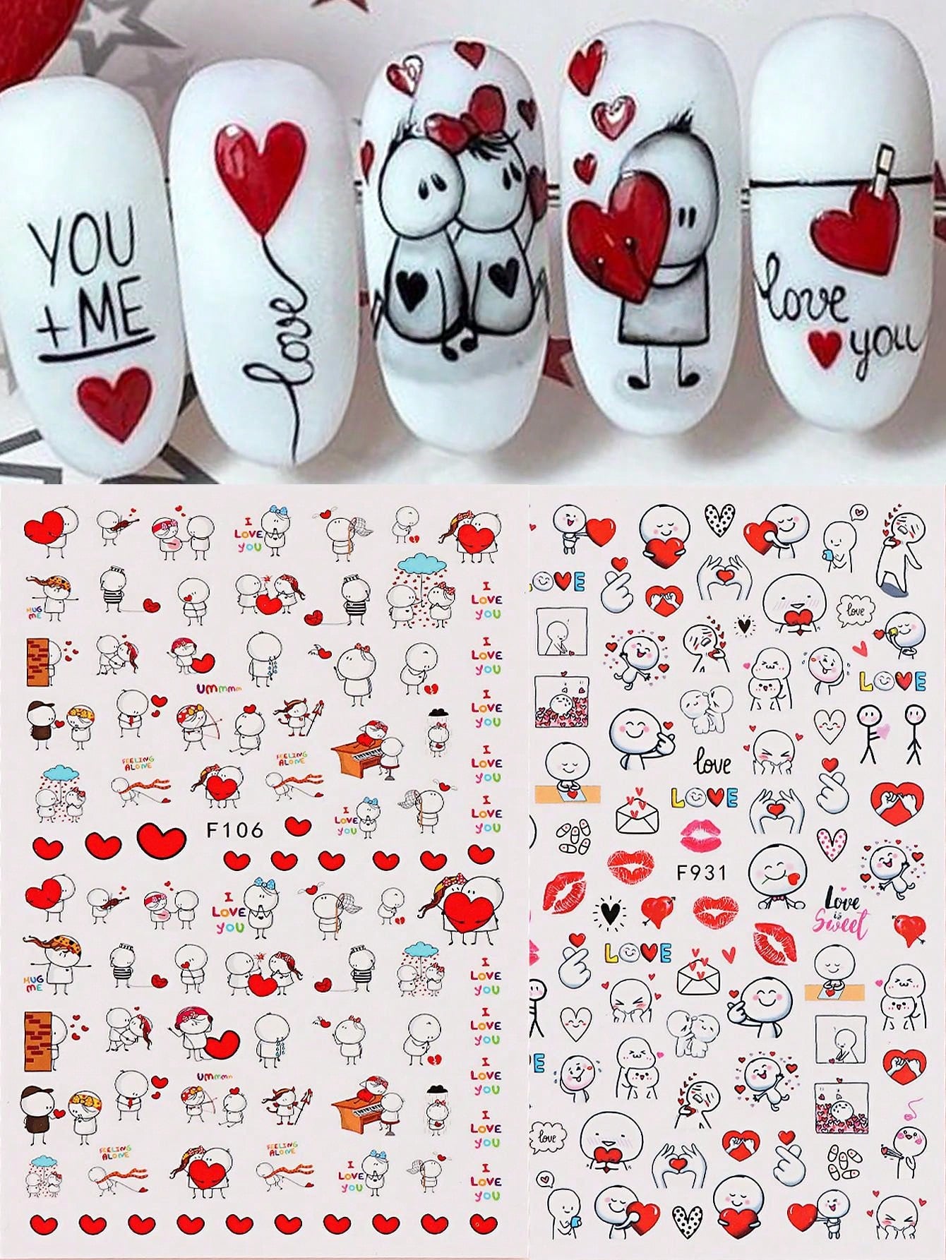 2pcs 3D Valentine Sticker For Nails Cute Cartoon Lover Sliders For Nail Gang Girl DIY Design Decals Manicure Nail Art Decorations Nail Stickers