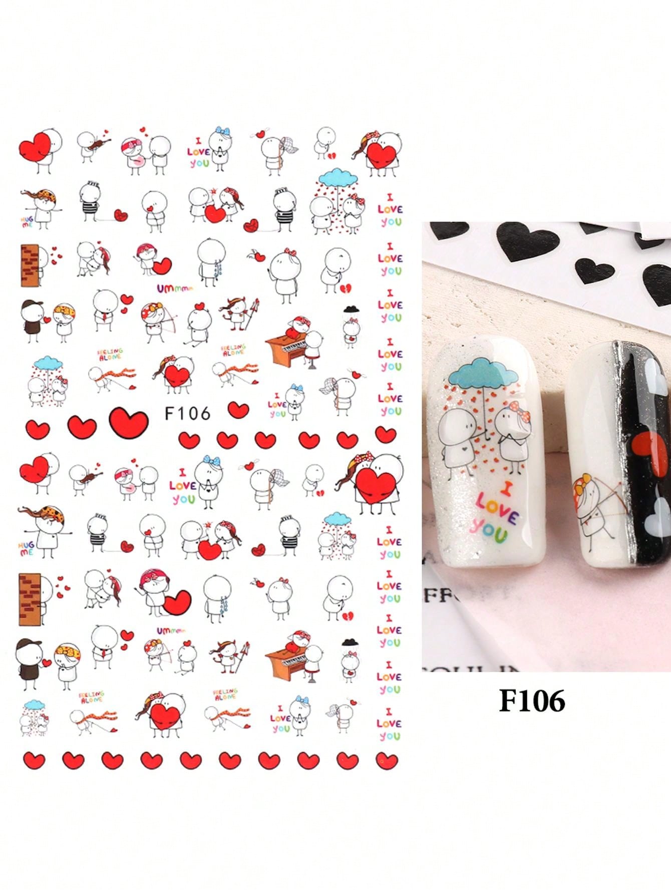 2pcs 3D Valentine Sticker For Nails Cute Cartoon Lover Sliders For Nail Gang Girl DIY Design Decals Manicure Nail Art Decorations Nail Stickers