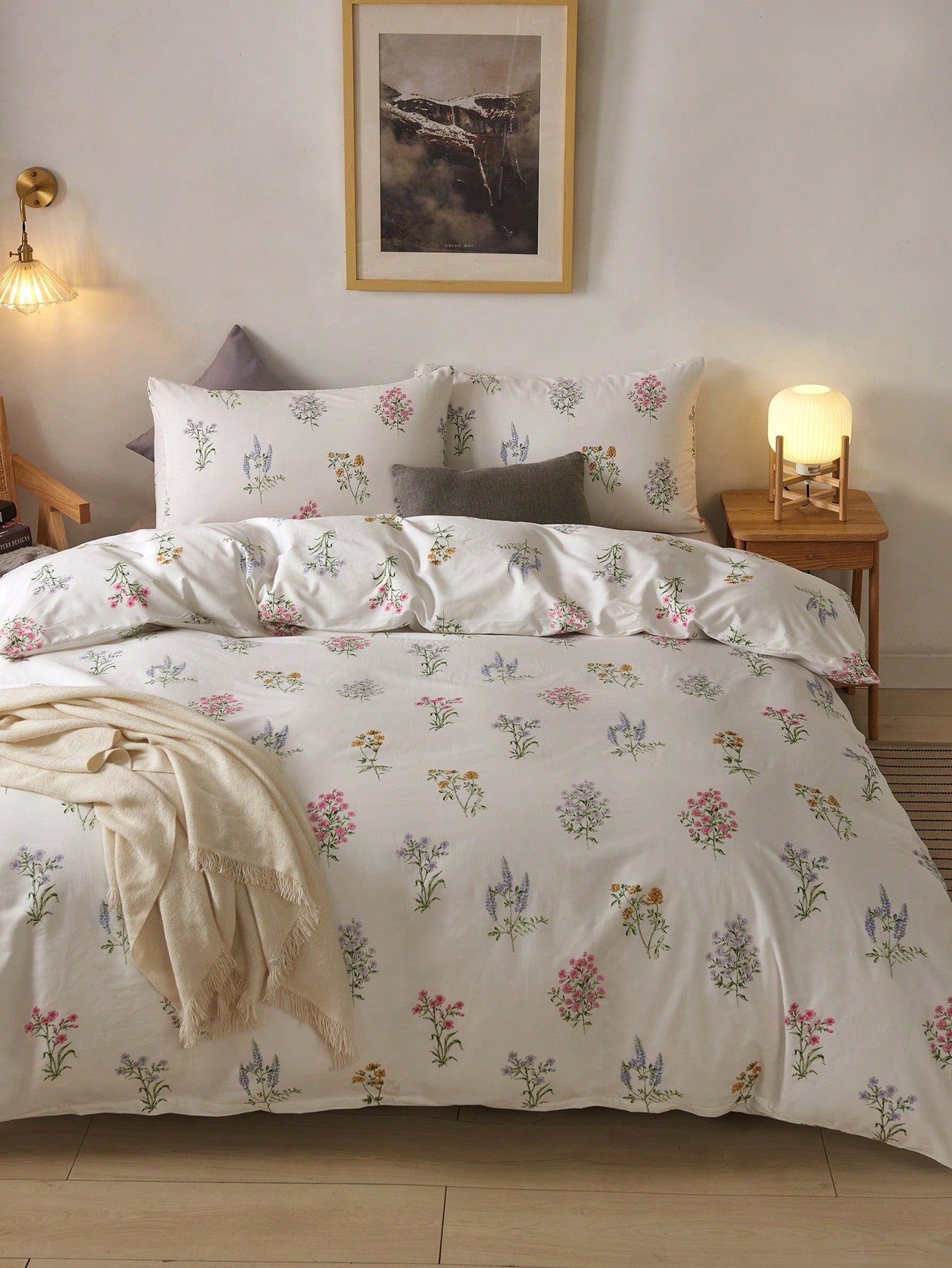 3Pcs Plant Floral Print Duvet Cover Set Without Filler Breathable Supersoft All-Season Comfort