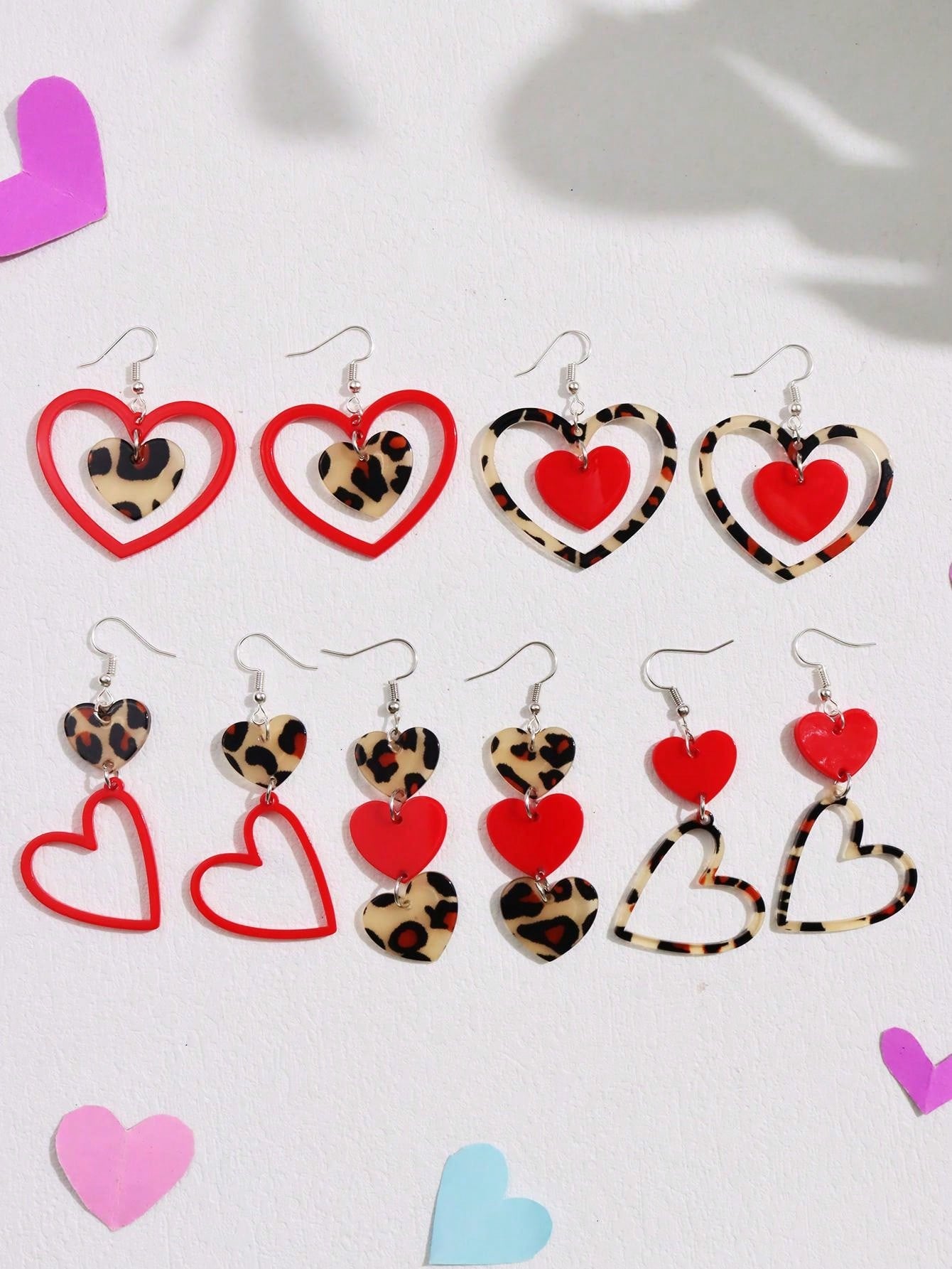 1 Pair Acrylic Trendy Heart & Leopard Print Hollow Earrings, Fashion Jewelry Gift For Women, Valentine's Day