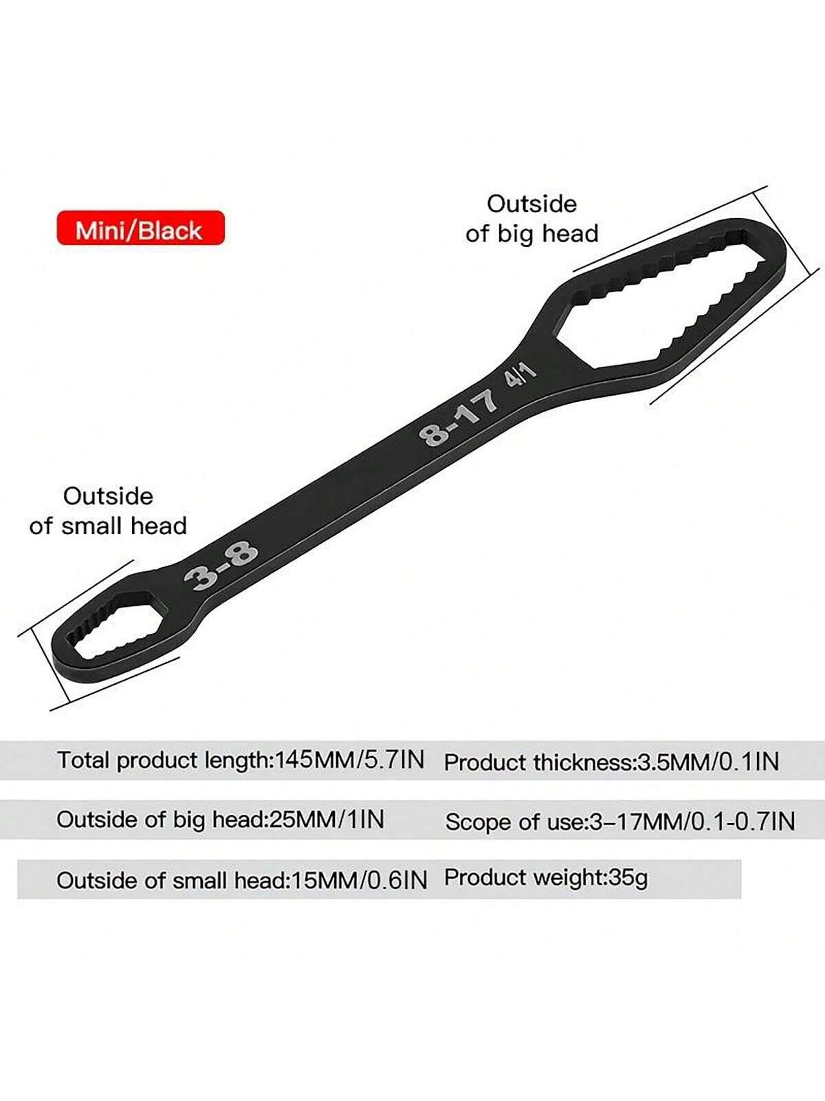 1pc Adjustable Wrench, Black Multi-Functional Plum Wrench, Double-Ended Wrench Household Hardware Tool