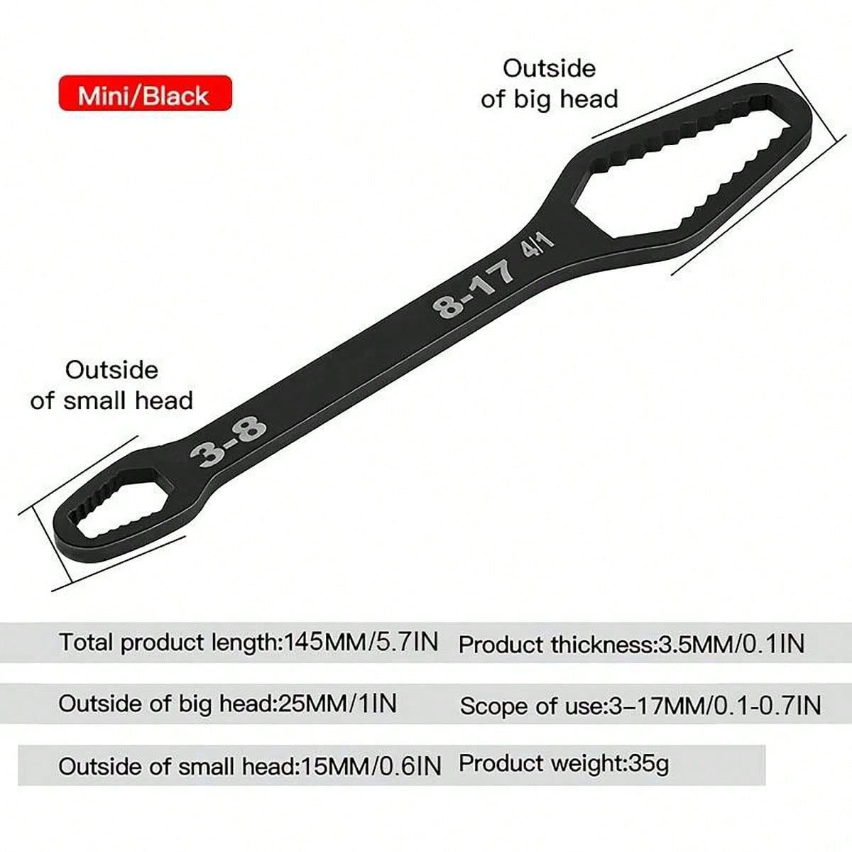 1pc Adjustable Wrench, Black Multi-Functional Plum Wrench, Double-Ended Wrench Household Hardware Tool