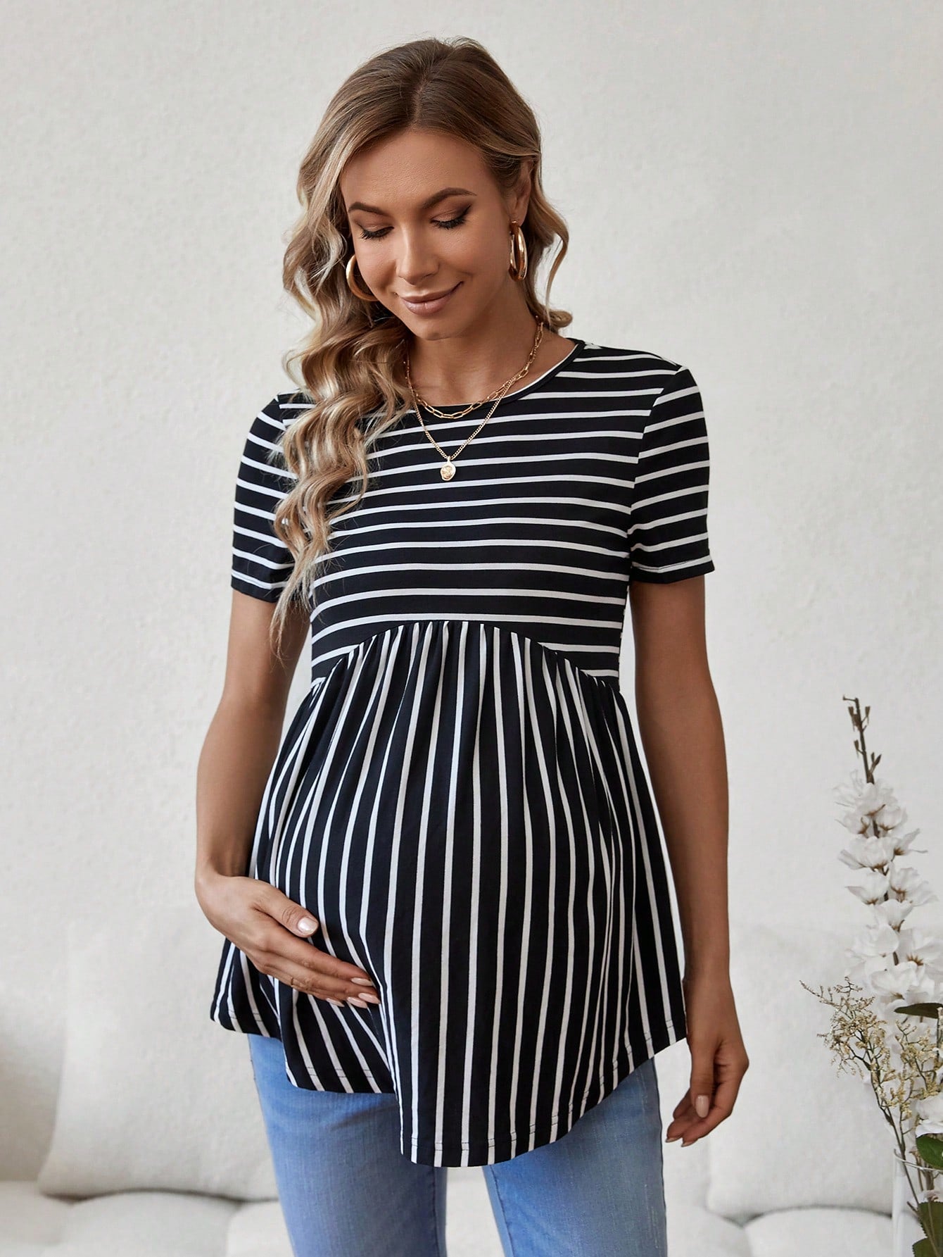 Maternity Striped Short Sleeve T-Shirt