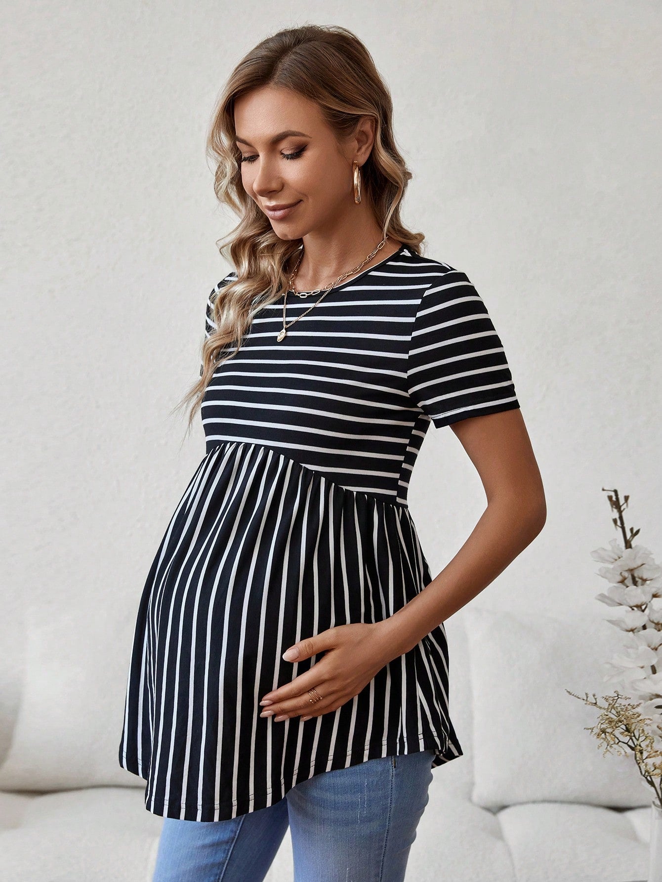 Maternity Striped Short Sleeve T-Shirt