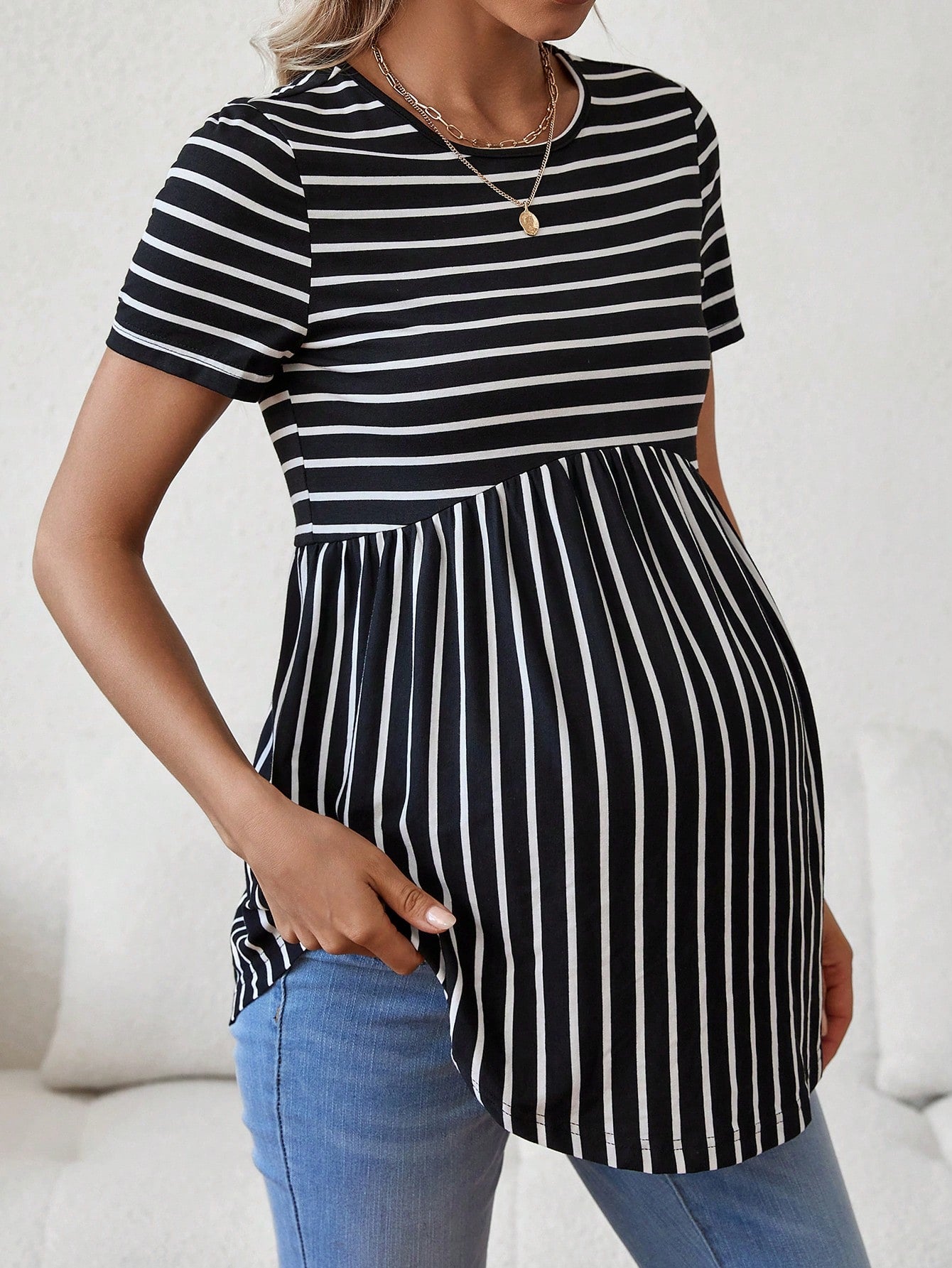 Maternity Striped Short Sleeve T-Shirt