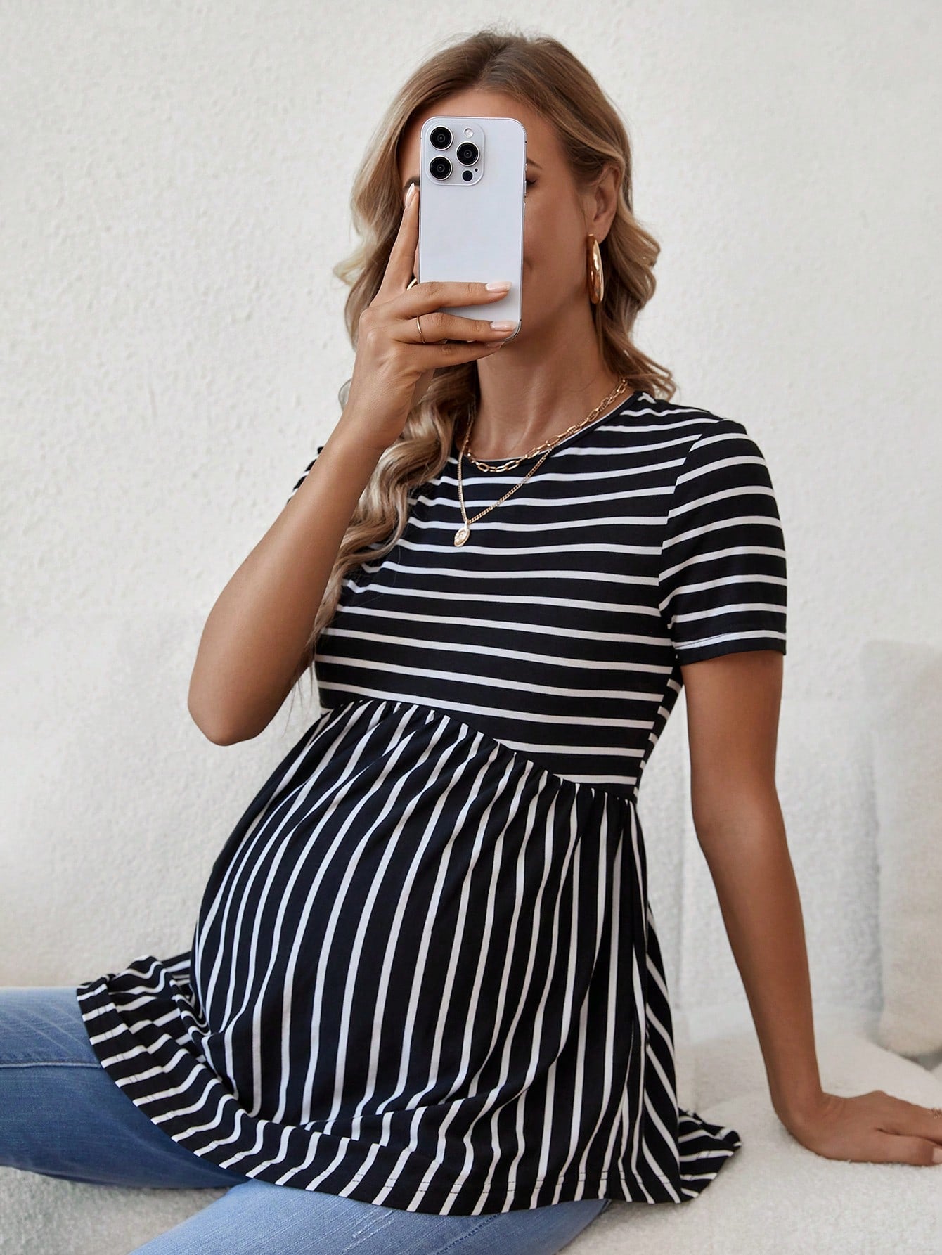 Maternity Striped Short Sleeve T-Shirt