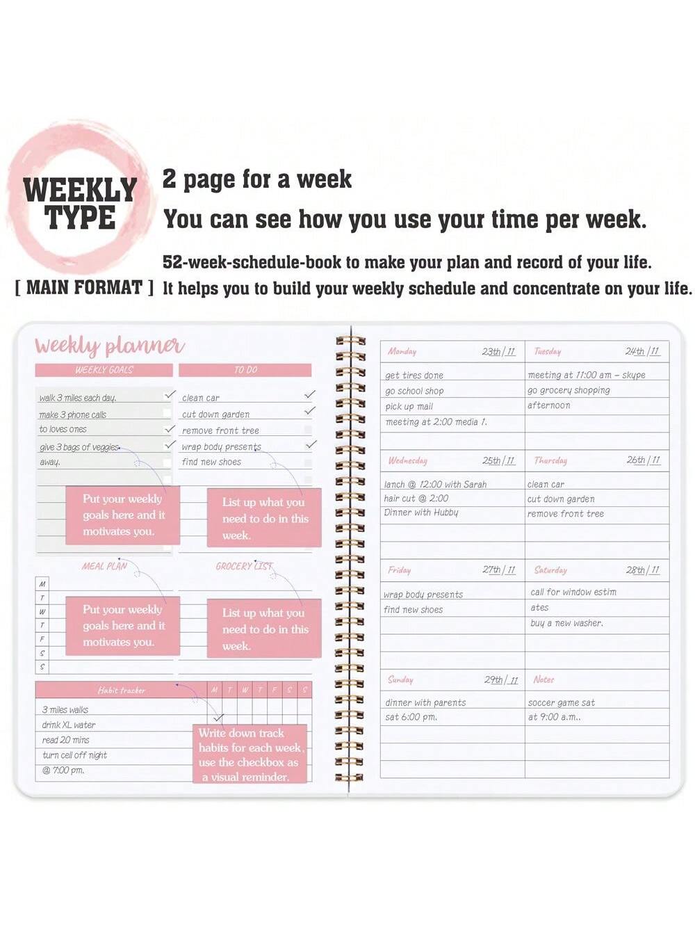 Trees Weekly Planner Notebook, Undated Daily Schedule Agenda, Key Goal Planner With Habit Tracking Women  3 Stickers