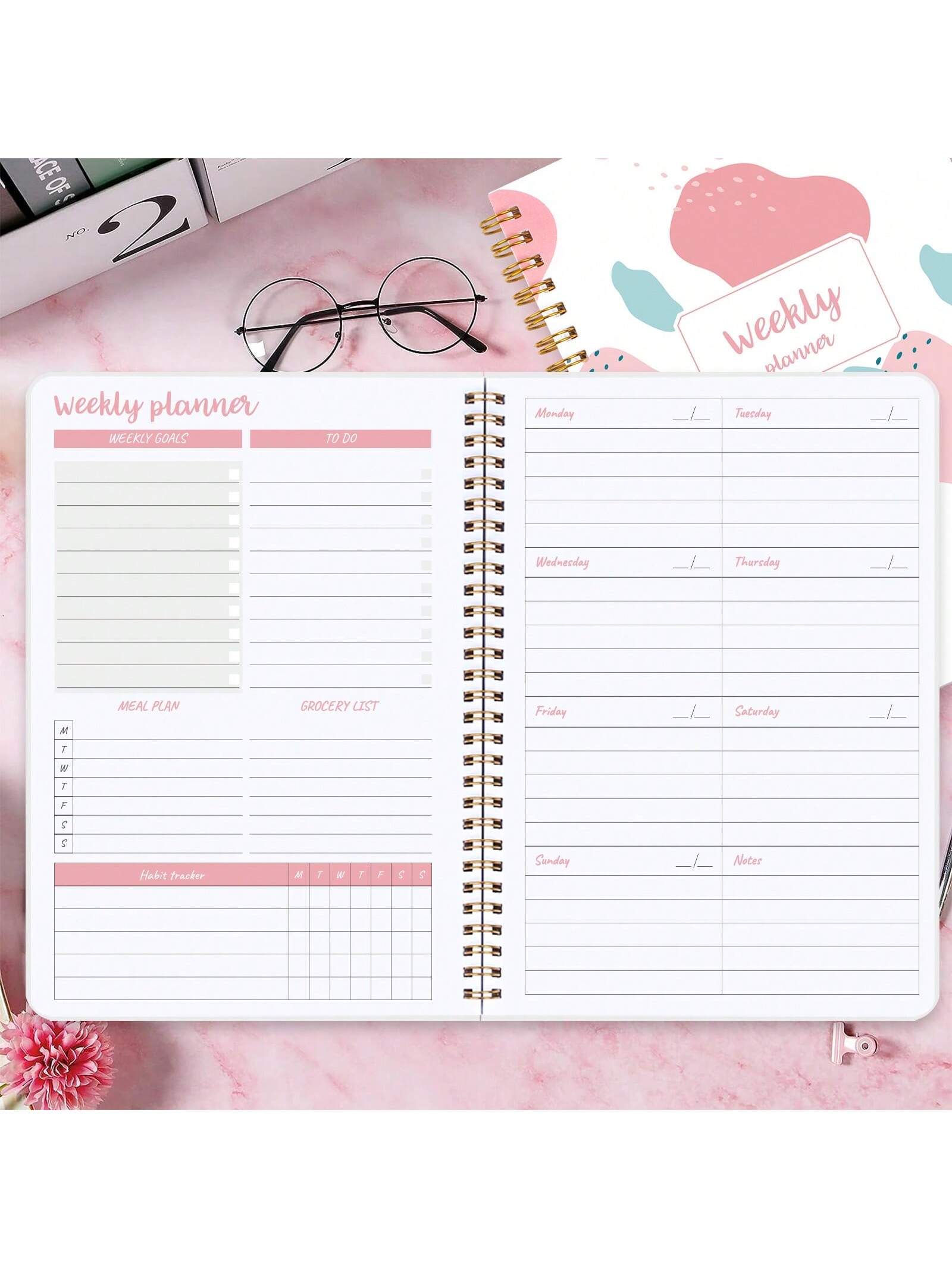 Trees Weekly Planner Notebook, Undated Daily Schedule Agenda, Key Goal Planner With Habit Tracking Women  3 Stickers